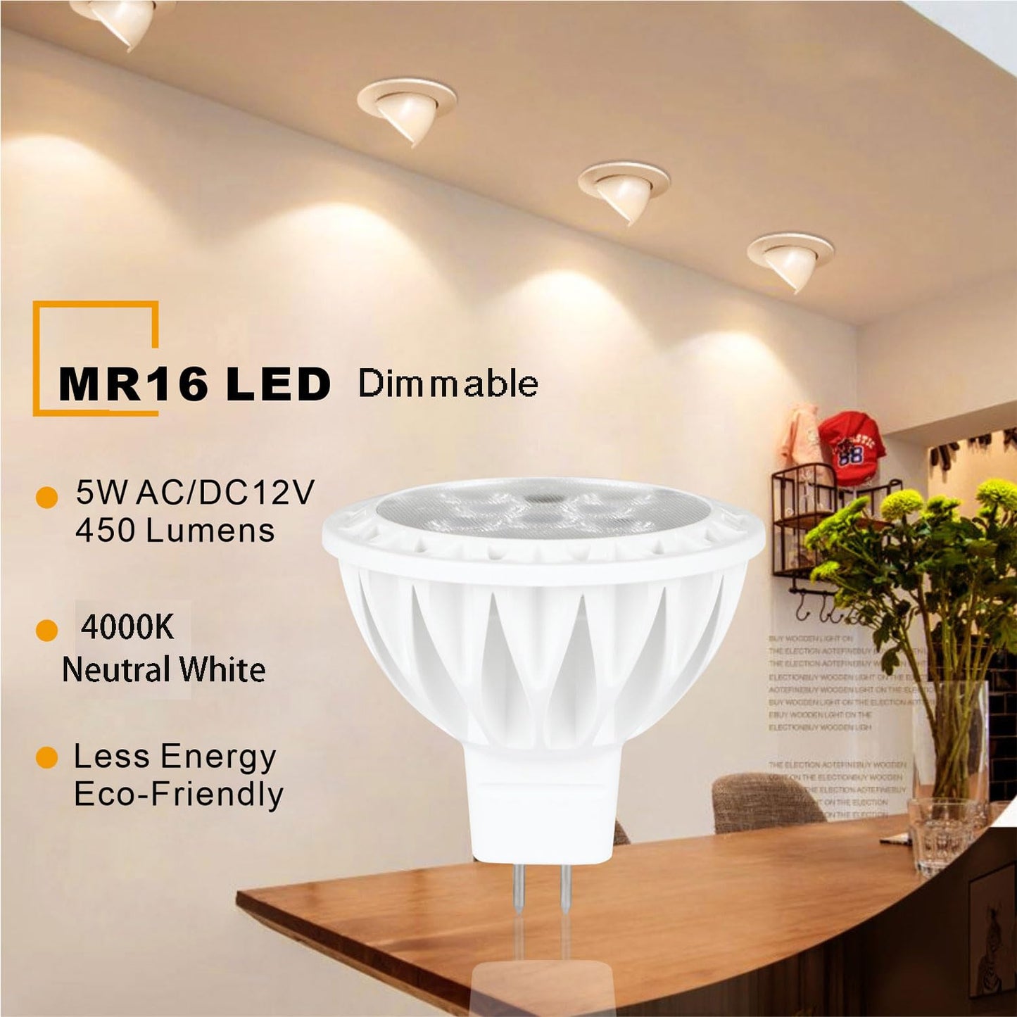 12V Mr16 Led Bulbs 4000K Neutral White Dimmable 50W Halogen Replacement Gu5.3 Base Led Light Bulbs For Recessed Lighting Track Lights 6-Pack