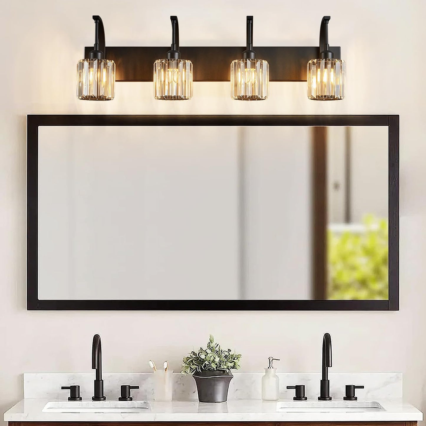Fdpby 4-Light Crystal Vanity Light Modern Black Bathroom Wall Sconce With K9 Crystal Shades 32.67 Long Over Mirror Lighting For Vanity Makeup Hallway Elegant & Easy Install
