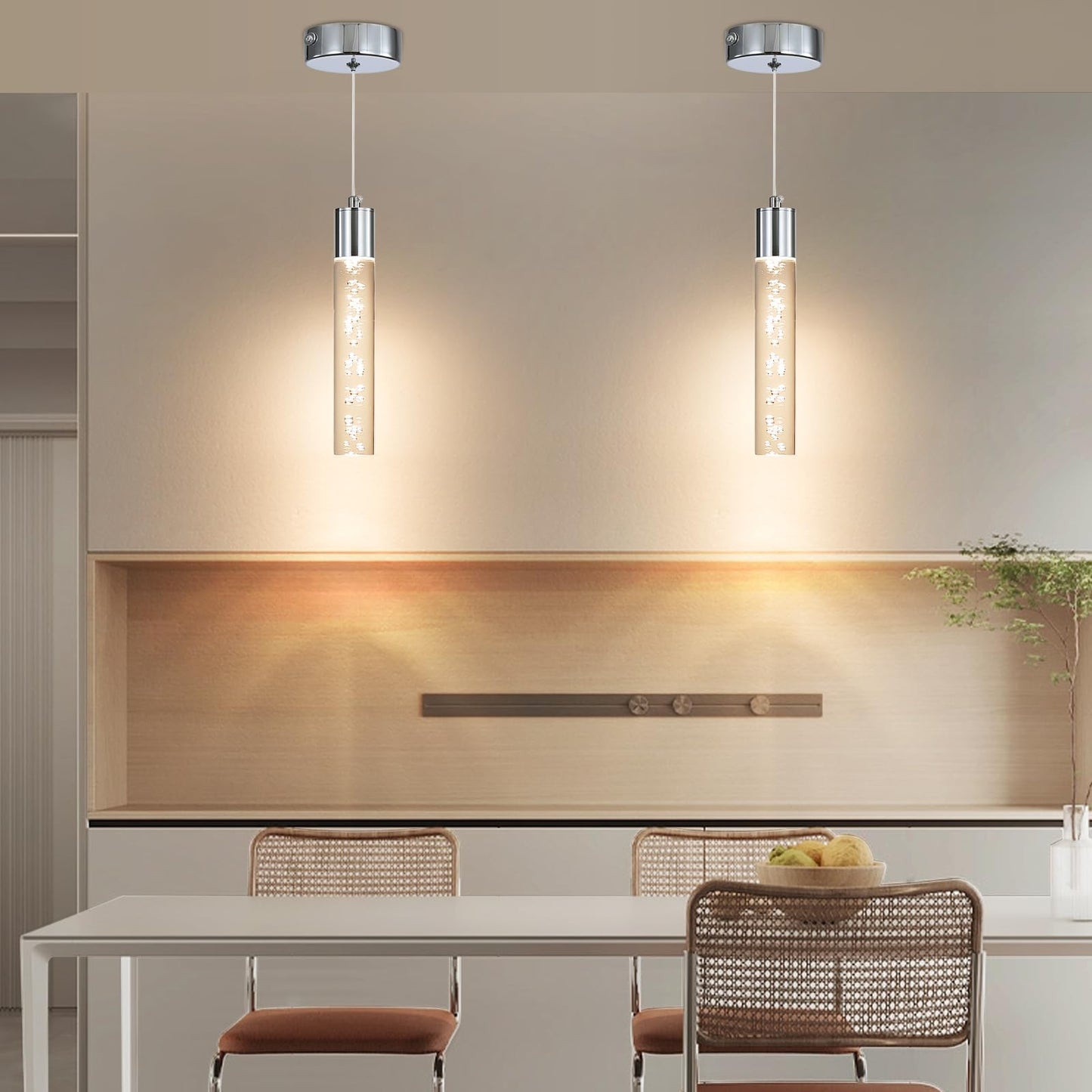 Modern Led Pendant Light Chrome Bubble Hanging Ceiling Lighting Fixture 3 Color 2700K/4500K/6500K Small Kitchen Island Chandelier Over Table For Dining Room Living Room Entrance Bar Cafe