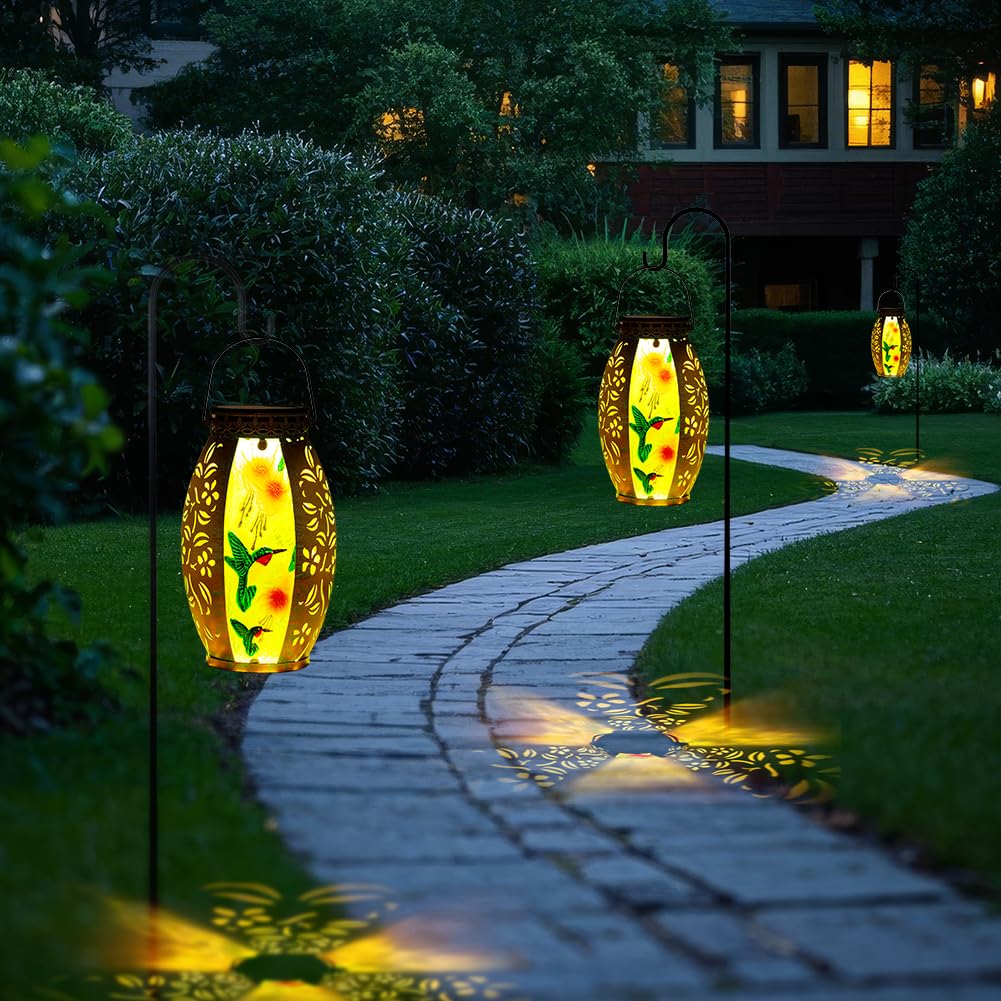 VEWOSTAR Solar Lanterns Outdoor Hummingbird Design, Waterproof Metal Hanging Lamp for Yard Garden Patio