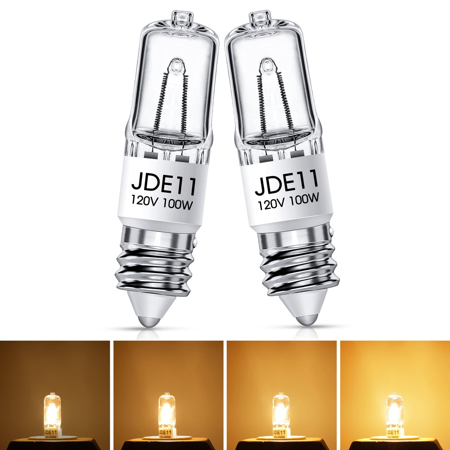 Flaspar Jde11 120V 100W E11 Bulb E11 Halogen Light Bulbs T4 Mini Base Dimmable Candelabra Bulbs 2800K Warm White Halogen Clear Jde11 Bulb For Ceiling Fan Chandeliers Cabinet Lighting 2 Pack