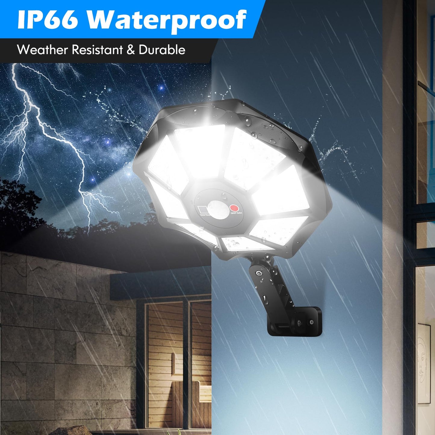 Solar Lights Outdoor Waterproof 6500K 168 Led Flood Lights Outdoor Motion Sensor Dusk To Dawn Solar Outdoor Lighting Solar Powered Street Light With Remote For Outside Parking Lot Pool Yard 2-Pack