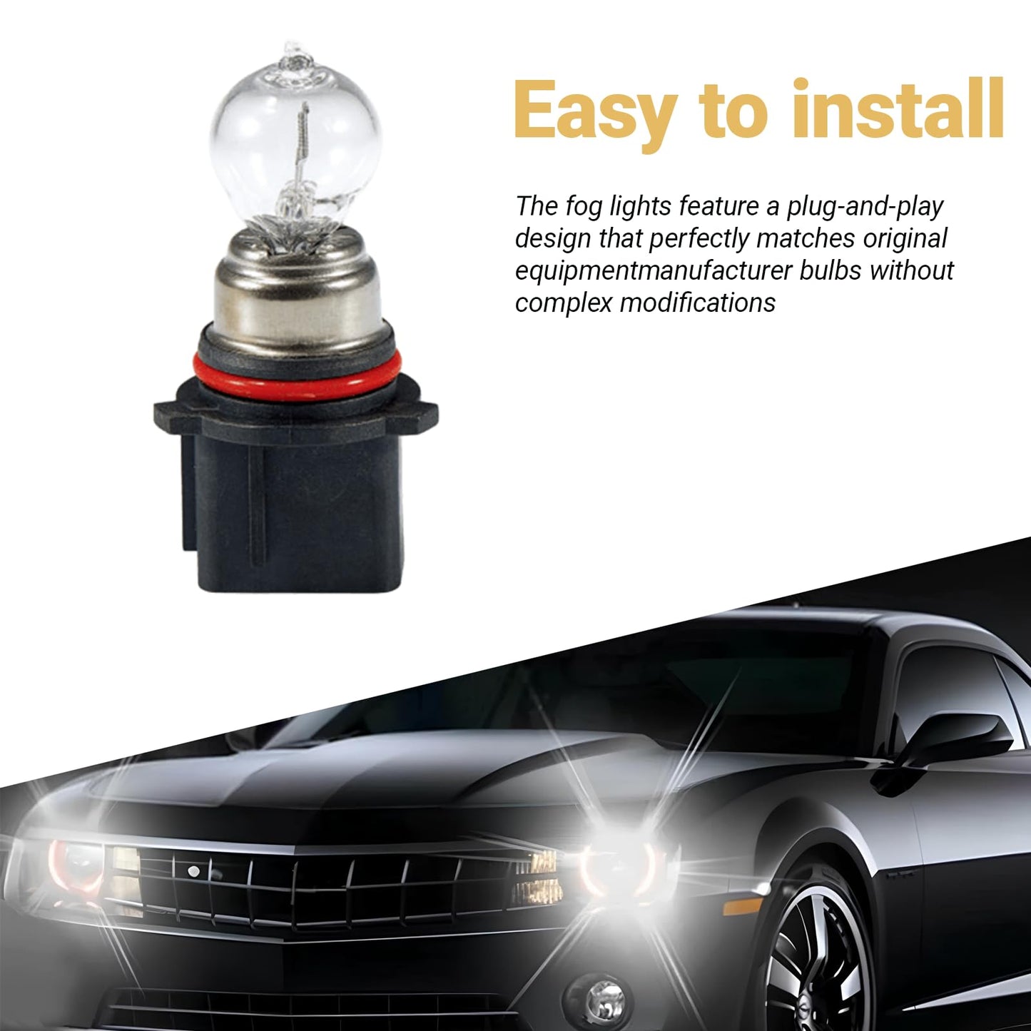 Yytqp 2 Pcs Psx26W Car Fog Light Bulb 12V Daytime Running Lamps Turn Signal Bulb Brake Light Reversing Light Bulb Automotive Clear Glass Bulbs Lighting Accessory Universal For Most Cars (White)