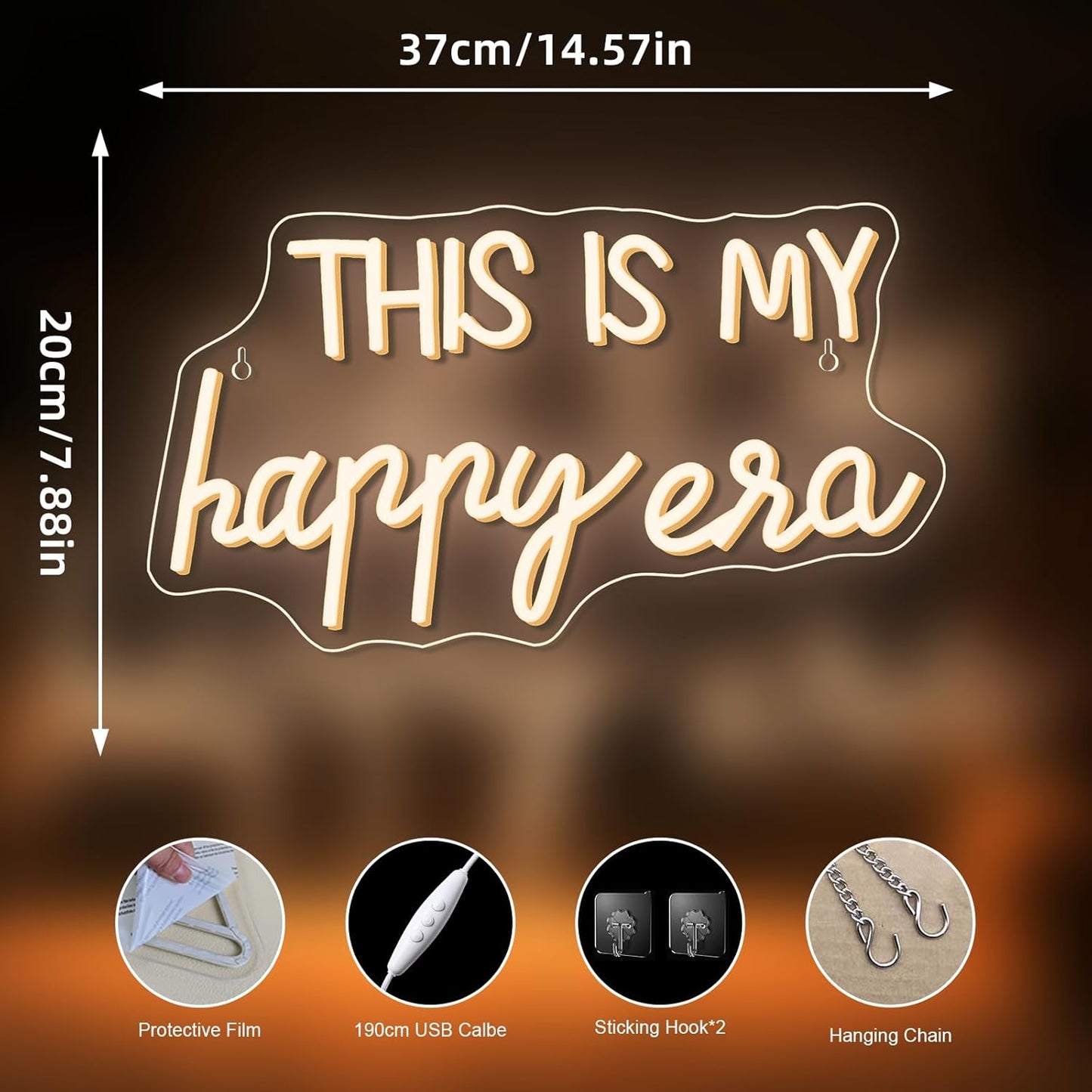 NOSUN This is Our Happy Era Neon Sign Happy Place Neon Signs for Wall Decor Dimmable Warm White LED Signs for Bedroom Classroom Man Cave Home Bar Birthday Party Game Zone Decor Neon Classroom Sign