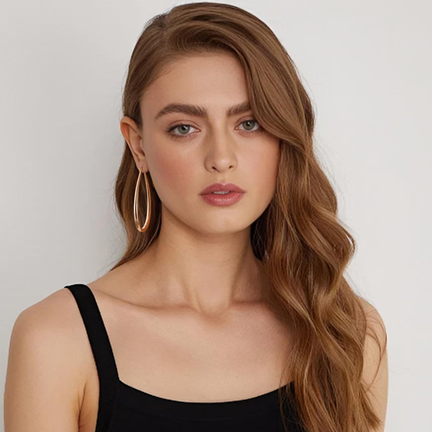 Gacimy Rose Gold Chunky Hoop Earrings for Women, 14K Rose Gold Plated Oval Hoop Big Earrings with 925 Sterling Silver Post, 60mm
