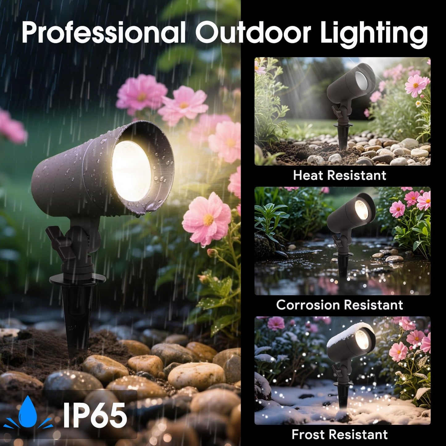 E ENERGETIC LIGHTING 3CCT LED Landscape Lights, 12V, 3000K/4000K/5000K, 3W, Waterproof, Aluminum,