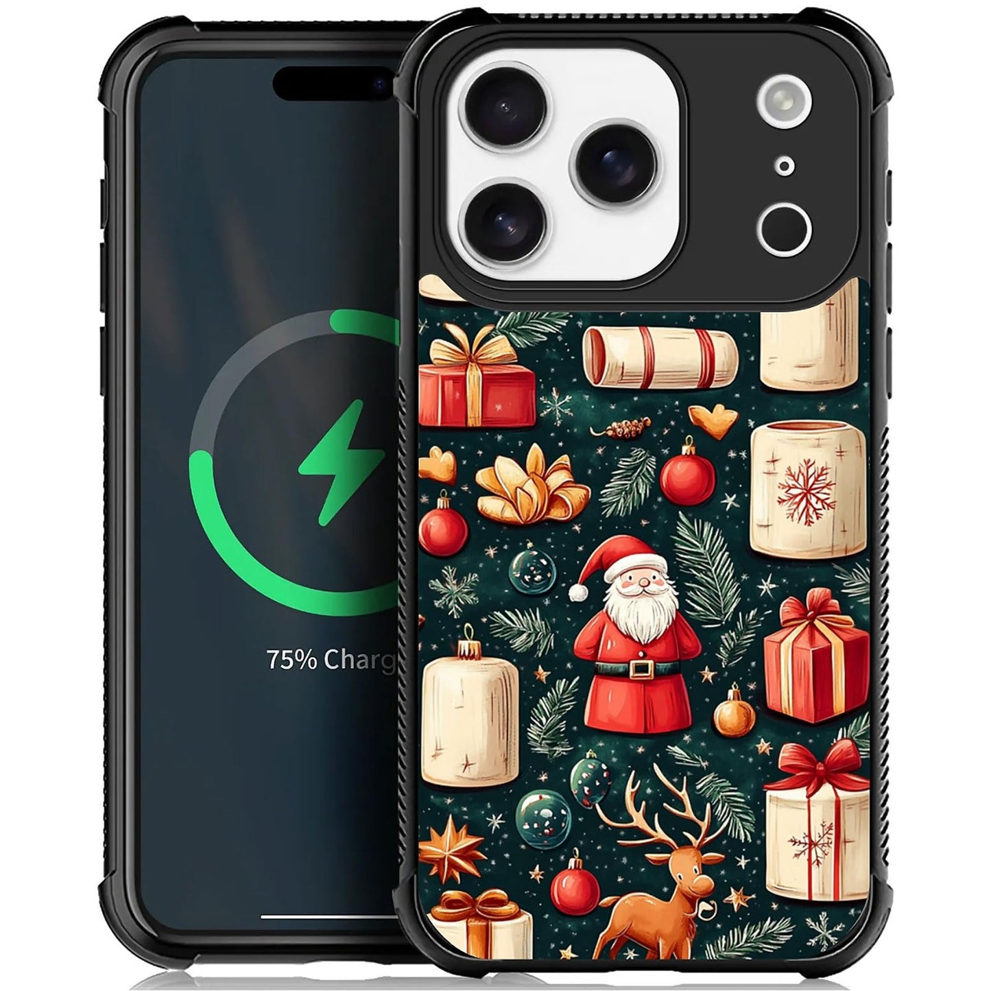 XUANWENPA for iPhone 17 Pro Case,The Black Shell Design is Bright,Anti Drop and Dust-Proof,Christmas Abstract Gift Box and Old M