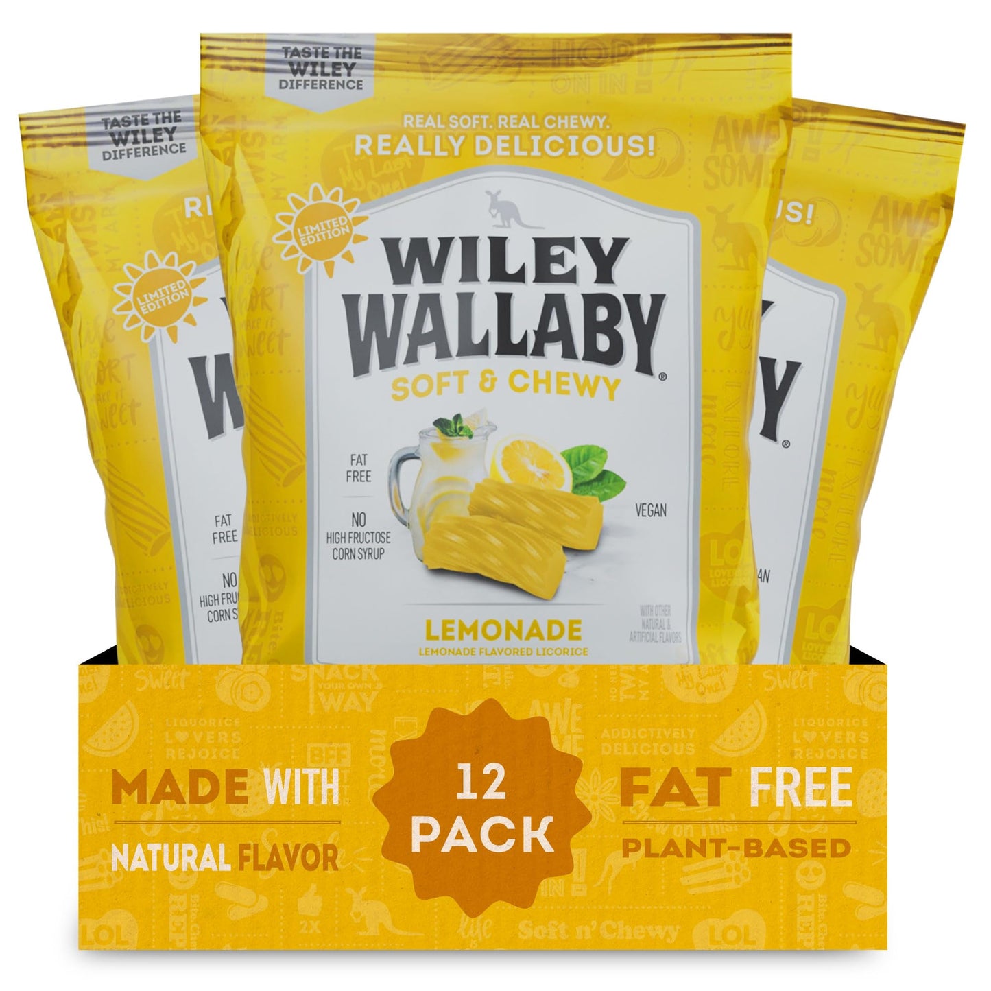 Wiley Wallaby Licorice 4 Ounce Classic Gourmet Soft & Chewy Lemonade Licorice Candy Twists, 12 Pack