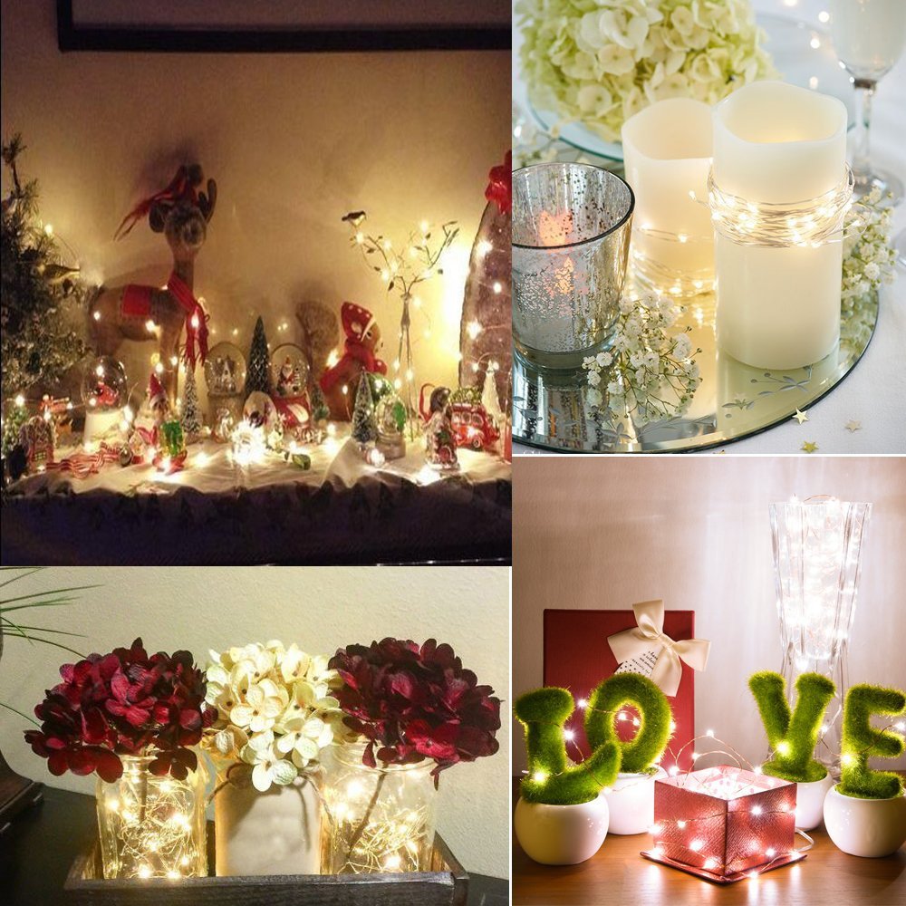 BXROIU Fairy Lights, 20 LEDs Micro Silver Wire String Lights, 6.6Ft, Warm White, Battery Operated, Model ES-LCL-088, 6 Pack