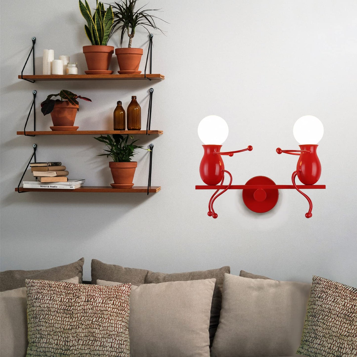 SOUTHPO LED Metal Wall Light Fixture Seesaw Design Red 2×E26 Modern Children’s Wall Sconce
