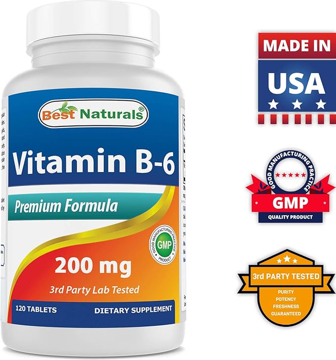 Best Naturals Vitamin b6 200mg for Adults, 120 Tablets (120 Count (Pack of 2))