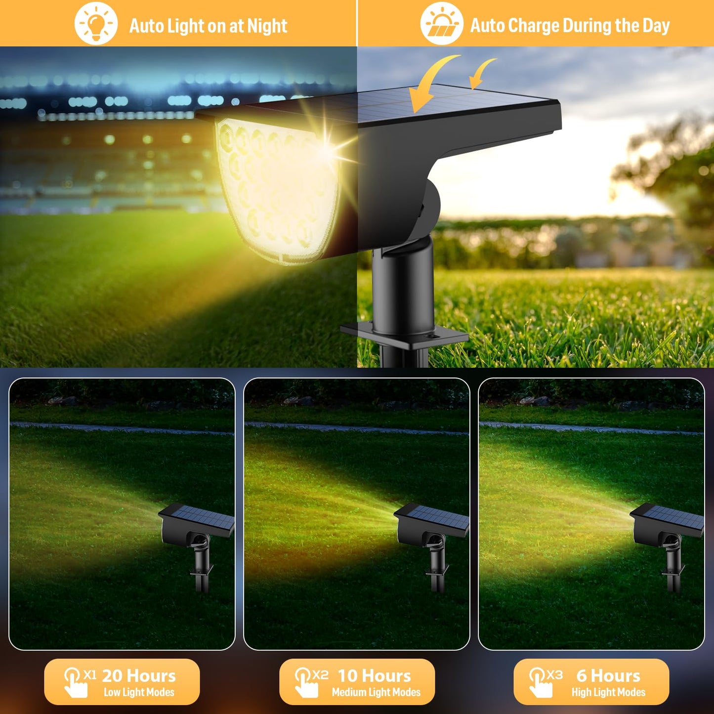 GKGG Solar Spot Lights Outdoor, 76 LED, 3 Lighting Modes, IP65 Waterproof, 6 Pack, Warm White, Model YY-TD-219