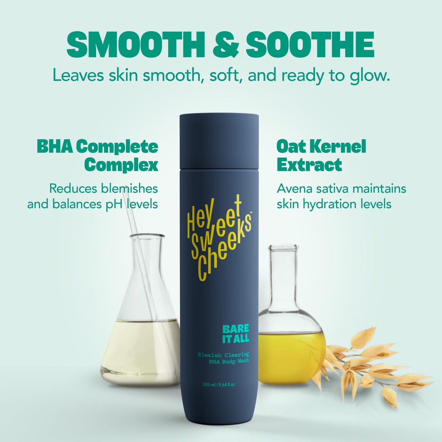 HEY SWEET CHEEKS BHA Salicylic Acid Body Wash with Oat Milk, Blemish Body Wash for Back Blemishes, Bacne, Cleanser for Clear, Sm
