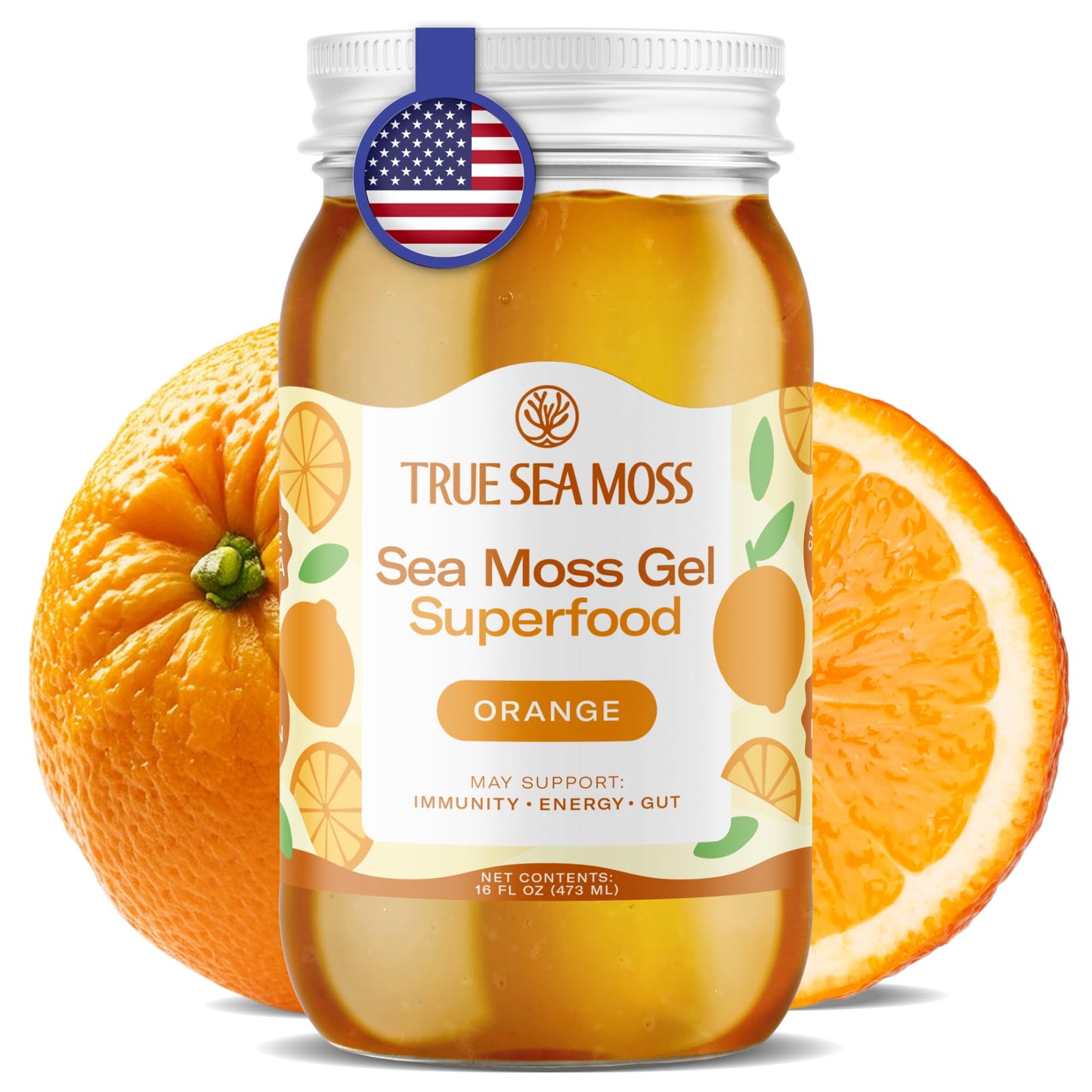 TrueSeaMoss Sea Moss Gel - Made in USA - Wildcrafted Seamoss Fruits & Jarred Vegetables - Orange Pack of 1 (Labels may Vary)