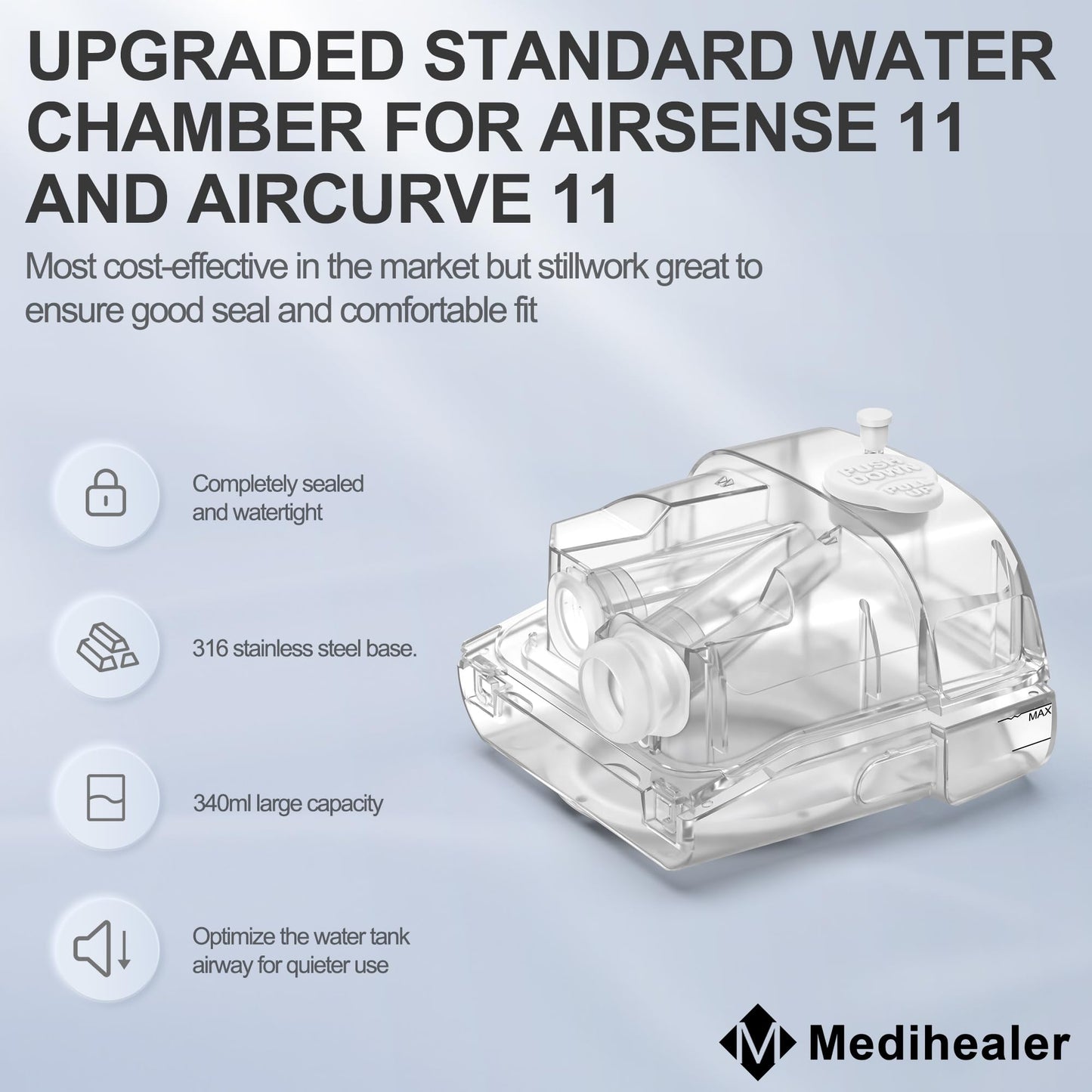 Tubing Adapter Water Chamber for AirSense 11 & Aircurve 11, 340ml Upgraded Humidifier Tub Container, Great-Value Supplies by Medihealer