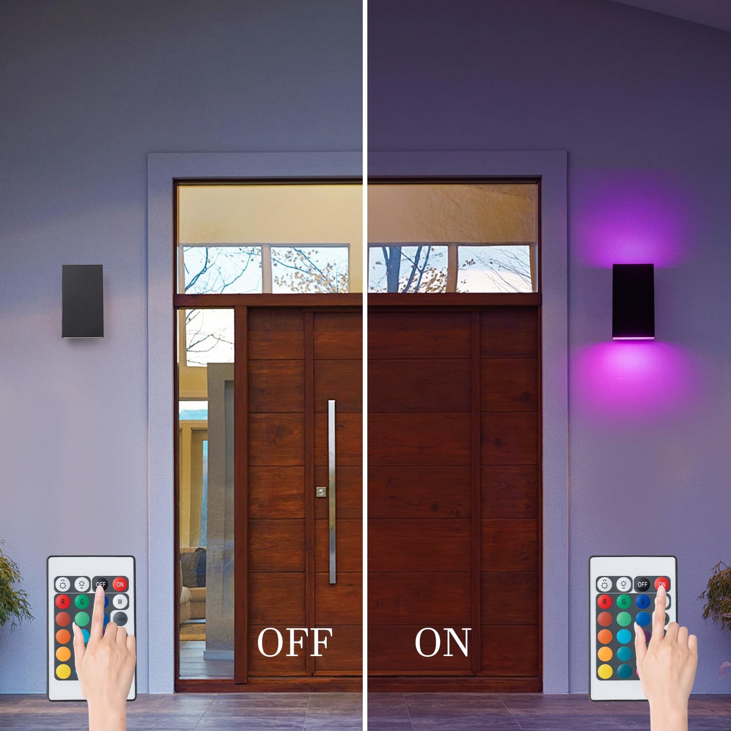 Zicbol Outdoor Wall Light, 10in RGB Color Changing Sconce, Remote/App Control, Black, Metal, Model HY058