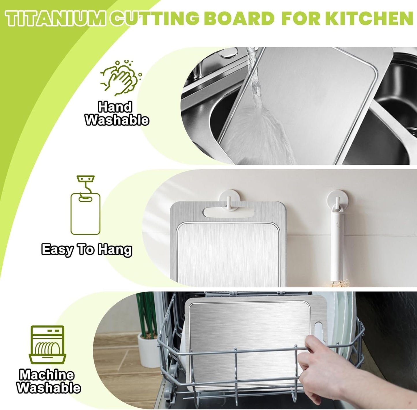 Titanium Cutting Board with Juice Groove-Pure Titanium Cutting Boards For Kitchen,Double-Sided Metal Chopping Board Titanware Cutting Mat for Cutting Meats, Fruits & Vegetables (11.4"L x 7.9"W)