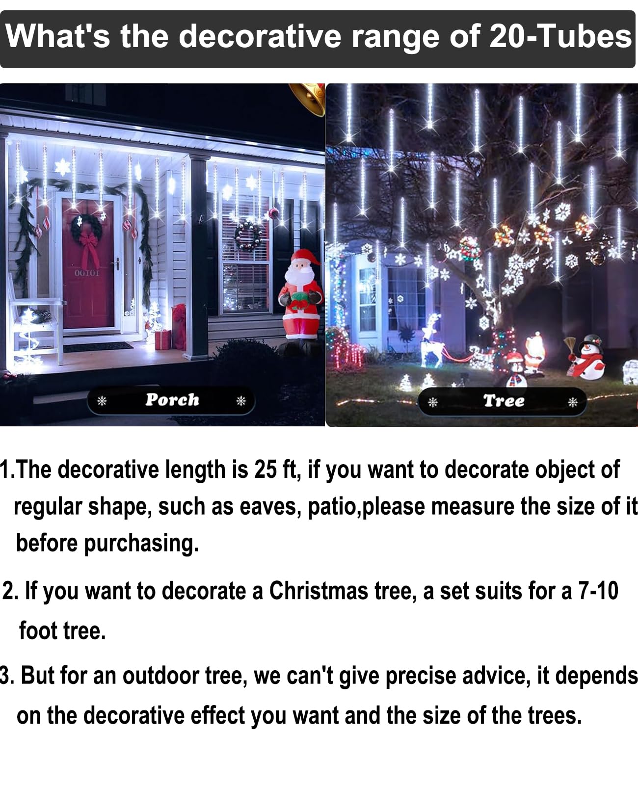 EAGWELL Christmas Lights - 20 Inch 20 Tube 1080 LEDs White Meteor Lamp for Outdoor Decoration