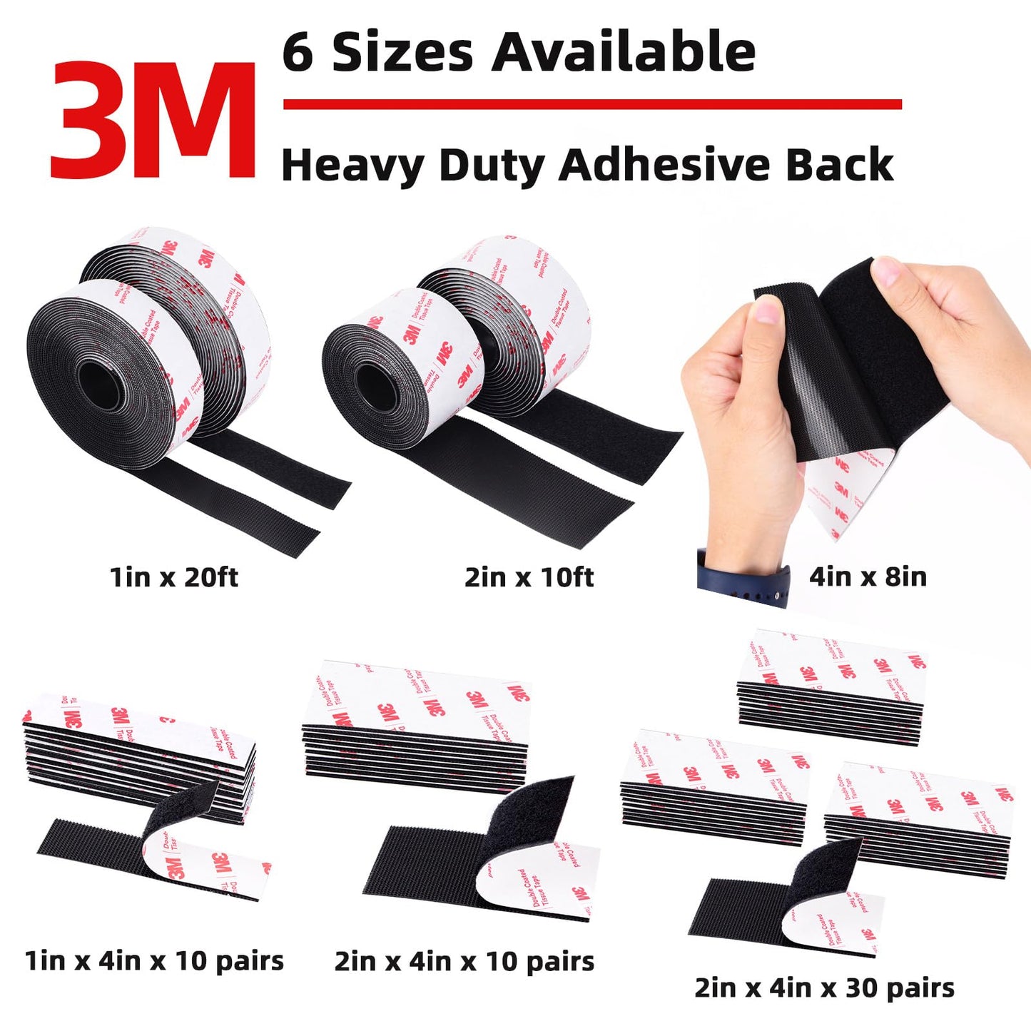 Hook and Loop Tape (1in×4in), Heavy Duty Adhesion Strip, Slef Adhesive Interlocking Tape, Back Adhesive Mounting Strips, Reclosable Sticky Back Interlocking Nylon Picture Hanging Strips