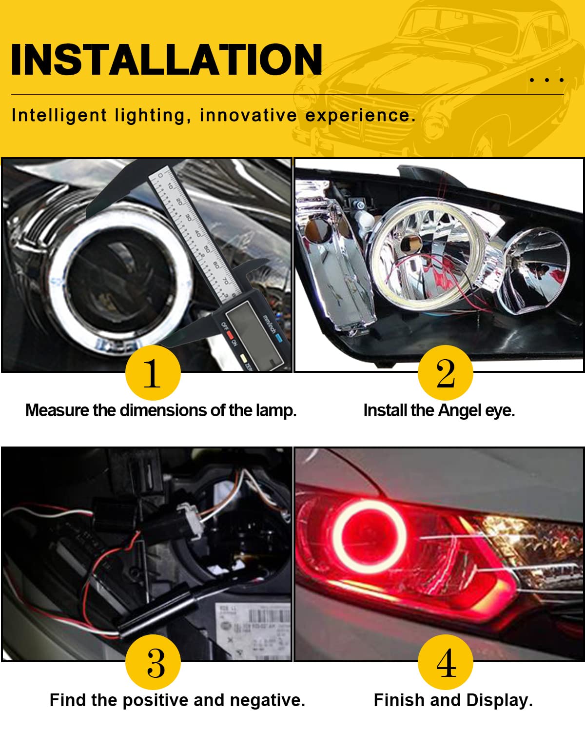 Qasim Halo Rings Car Angel Eyes Fog Lights COB LED Headlight 80MM Red Silica Gel 12V 24V