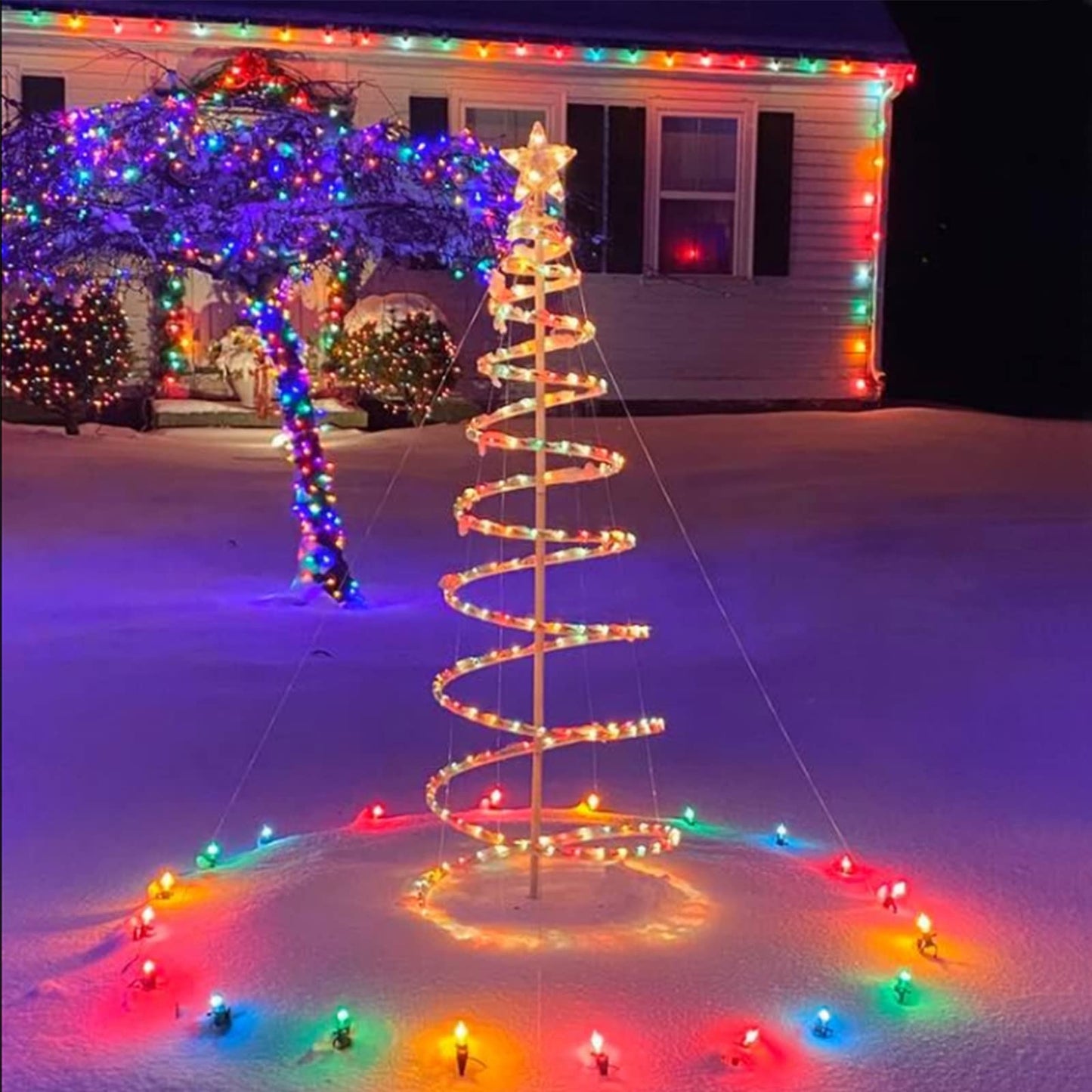 SUNSGNE C7 Multicolor Christmas Replacement Bulbs, 5 Watt, E12 Base, 25 Pack, Transparent Multicolor Glass