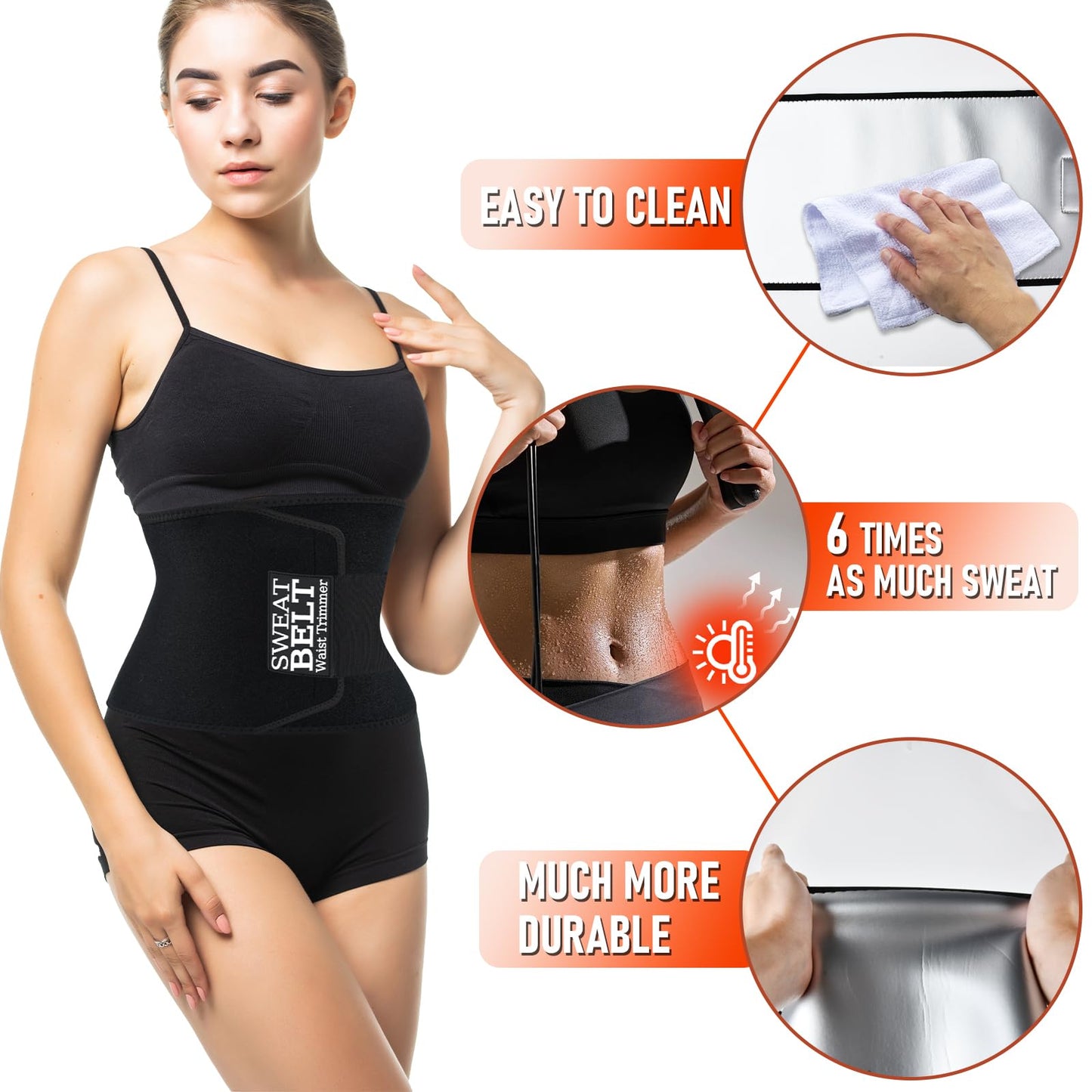 AMZBOSS Waist Trainer for Women & Men, Waist Sweat Band, Belly Band Sweat Belt, Stomach Wrap, Body Shaper Belt (Black/Silver, Large)