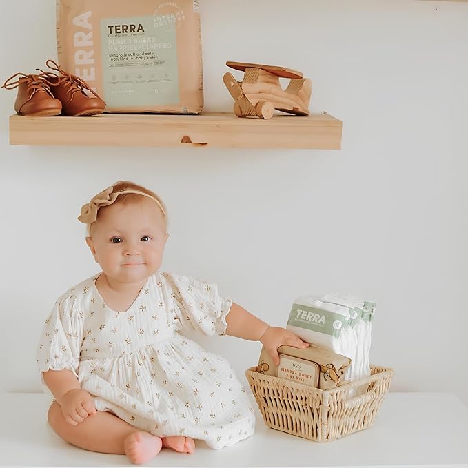 Terra Size 2 Diapers: 85% Plant-Based Diapers, Ultra-Soft & Chemical-Free for Sensitive Skin, 8-15 Pounds, 22 Count