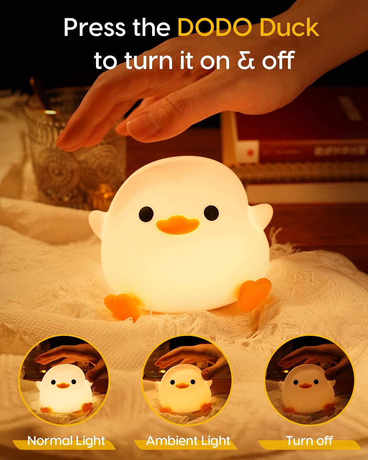 Night Light Cute Tangerine Led Squishy Novelty Animal Night Lamp Dimmable Soft Silicone Nursery Nightlight For Kids Rechargeable Bedroom Touch Lamp Dorm Decor Baby Boys Girls Gift (Dodo Duck)