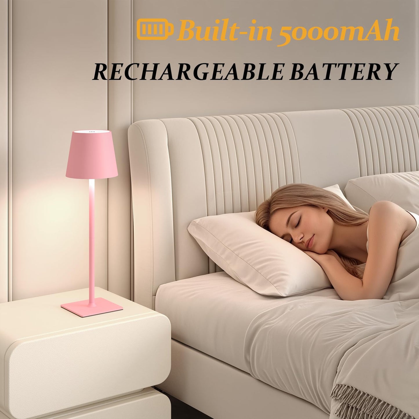 CHLORANTHUS Cordless Table Lamps, Stepless Dimming, 5000mAh Battery, Pink 2 Pack, Model: table-lamp -15