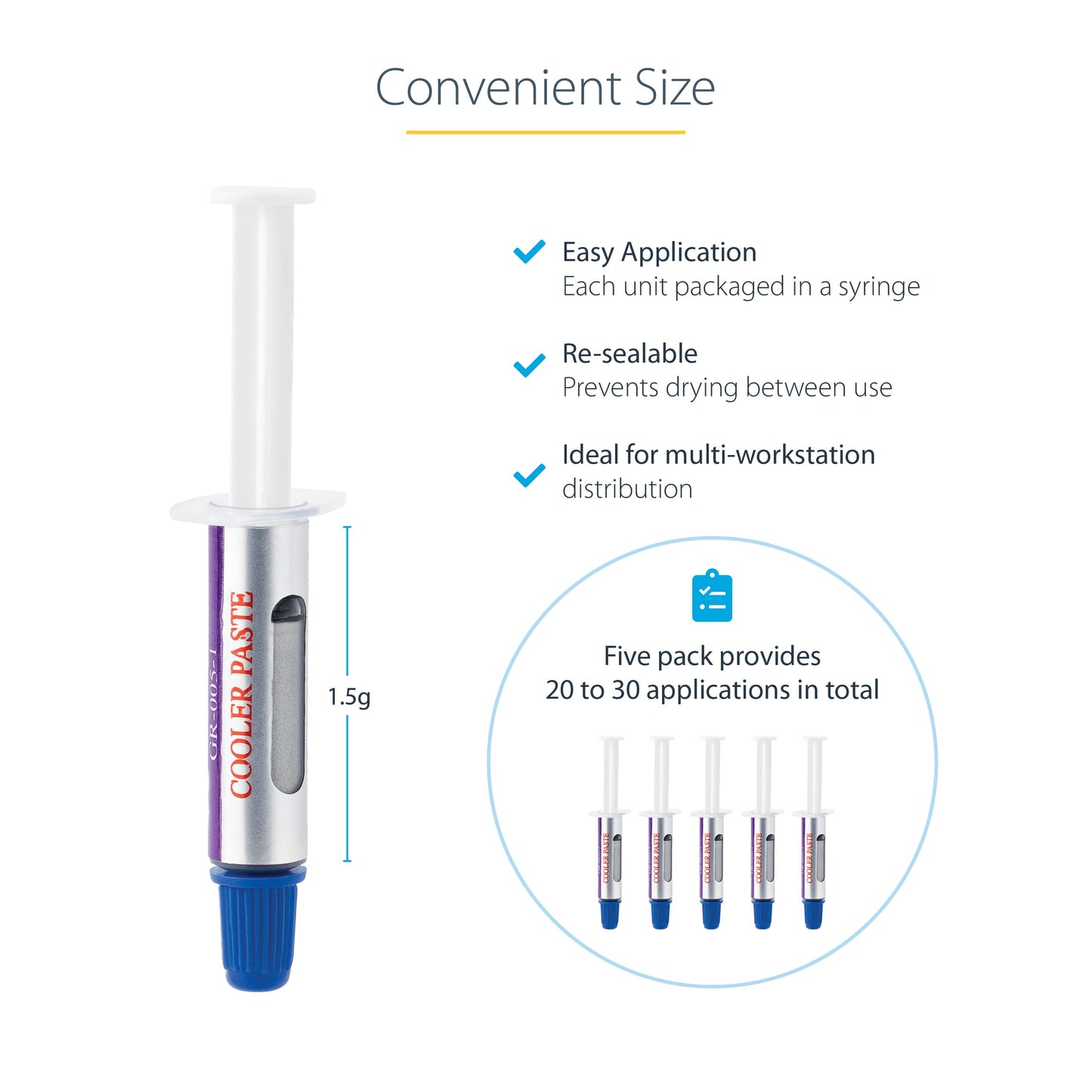 Startech.Com Thermal Paste, Metal Oxide Compound, Pack Of 5 Re-Sealable Syringes (1.5G / Each), Cpu/Gpu Thermal Grease Paste (Si
