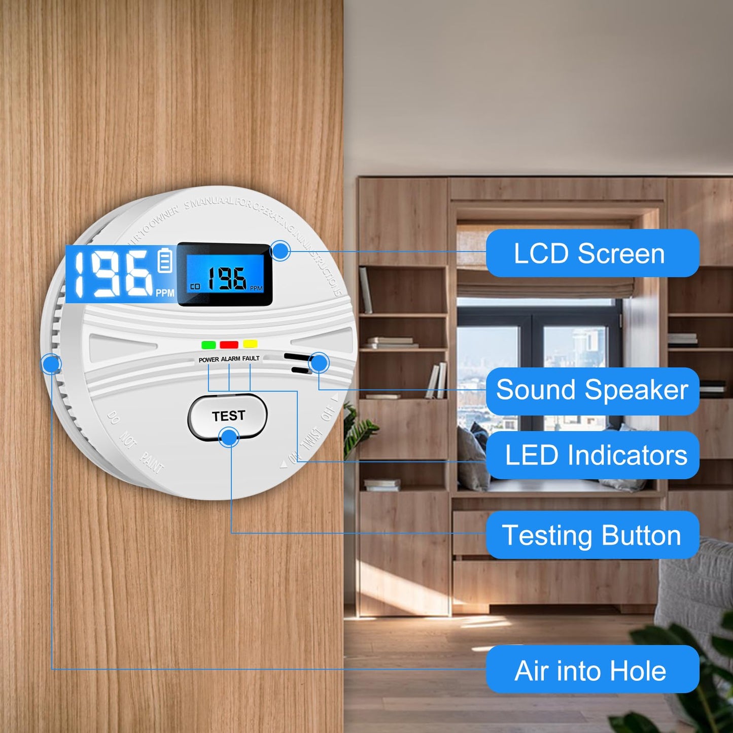 2 Pack Smoke and Carbon Monoxide Detector,Smoke Detector Carbon Monoxide Detector Combo with Batteries,Fire Alarm Smoke Detector with Test Button and Digital Display