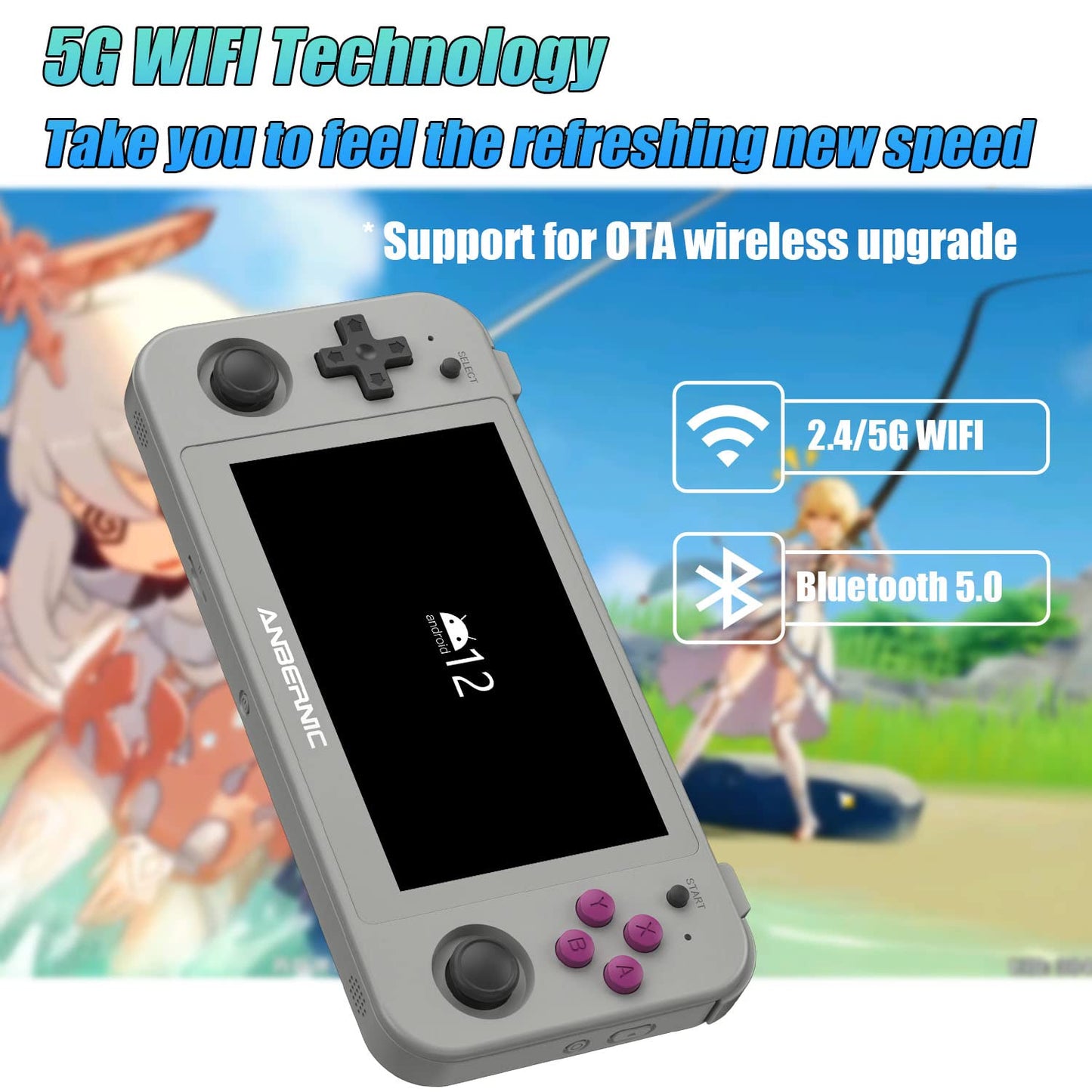 Handheld Game Console Android 12,Unisoc Tiger T618 Built-in 128G Pre-Loaded 3172 Games,Gyroscope Sensor and 4.95 inch OLED Touch Screen