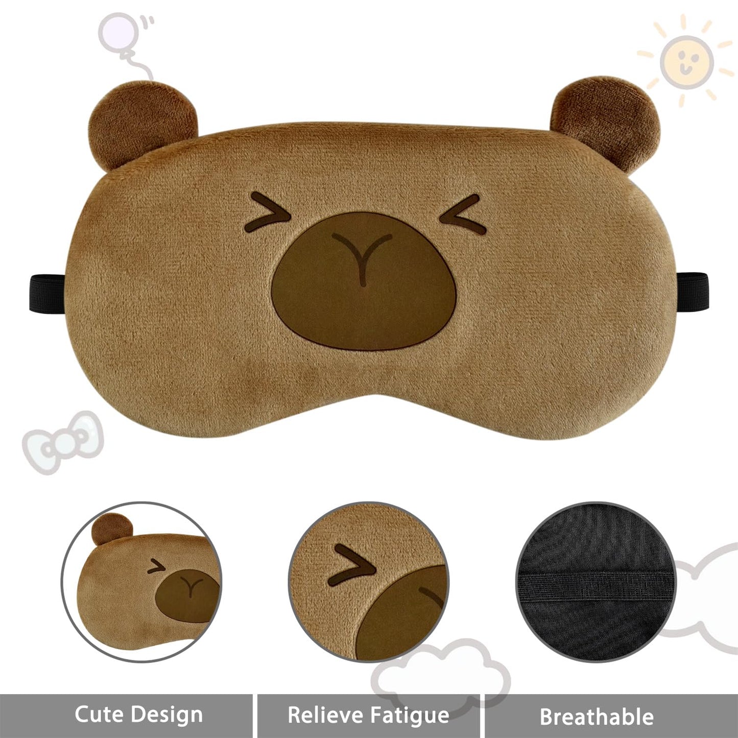 Ynaize Cute Eye Mask for Sleeping, Cartoon Capybara Sleep Mask, Funny Novelty Plush Blindfold Sleep Eye Cover for Girls Boys Women Men, Night Nap Travel