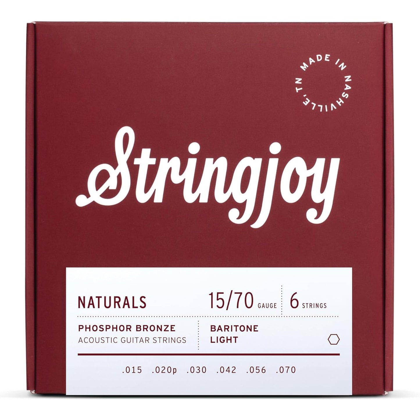 Stringjoy NB1570 Phosphor Bronze Acoustic Guitar Strings, 15-70 Baritone Light Gauge, Acoustic Guitar Strings for Clear Tones, D