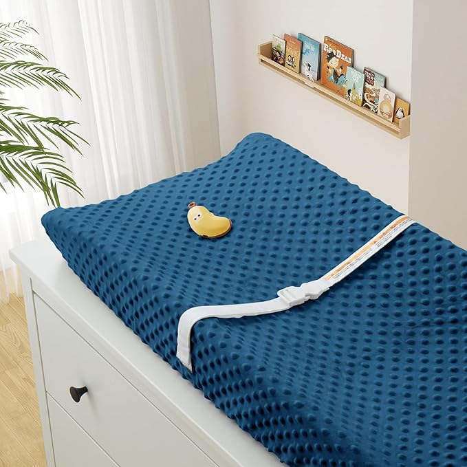 Homiest 2 Pack Changing Pad Cover, White + Light Navy Blue Changing Table Sheets, Ultra Soft Fleece Minky Dot Fabric, Breathable Comfortable Diaper Pad Cover for Girls and Boys, Machine Washable