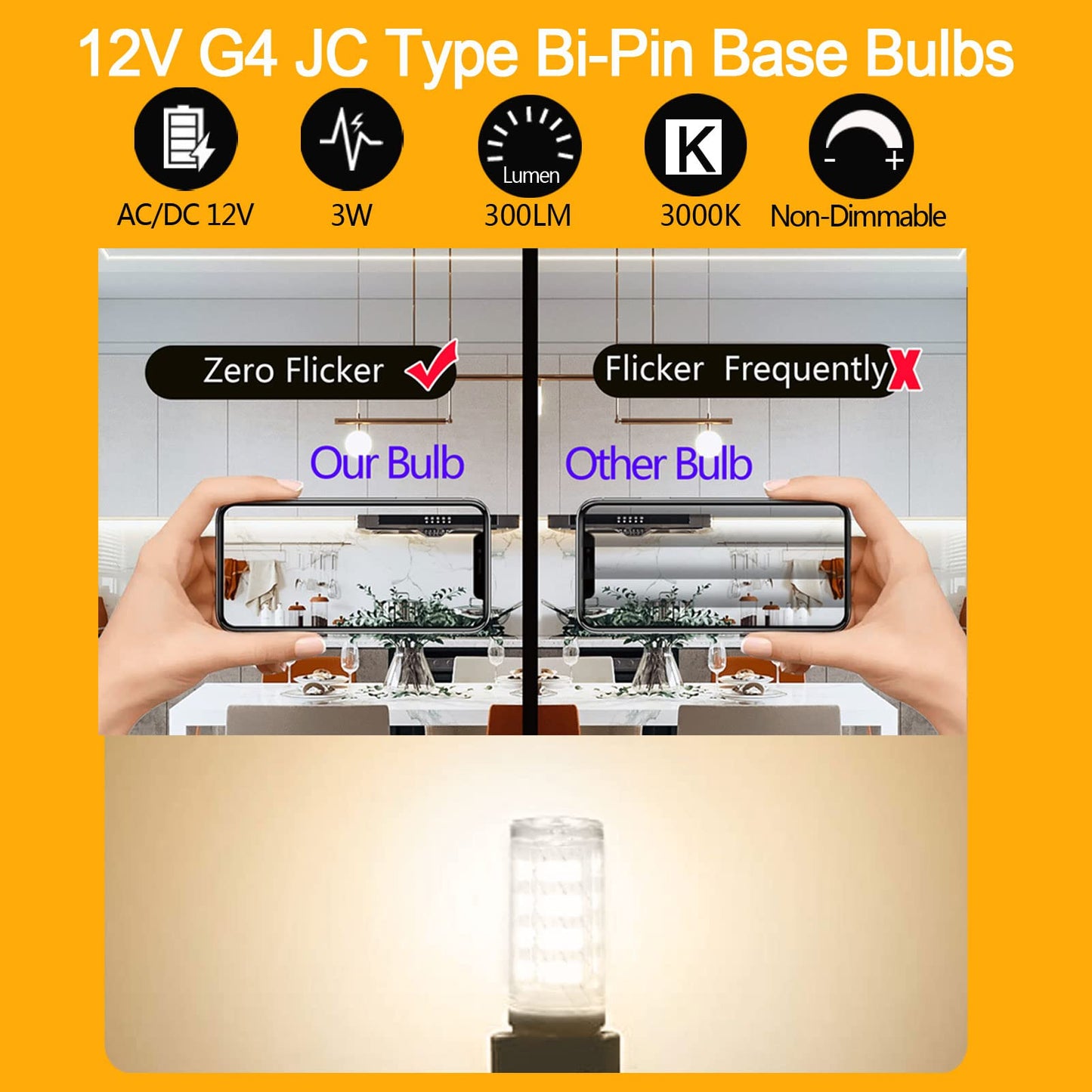 Tupolife 3W G4 Led Bulb 12V Replacement 20W-30W Halogen Lamp For Jc Type Bi-Pin Base Landscape Bulbs/Track Lighting/Chandeliers/Accent Lights Warm White 3000K Non-Dimmable 5-Pack
