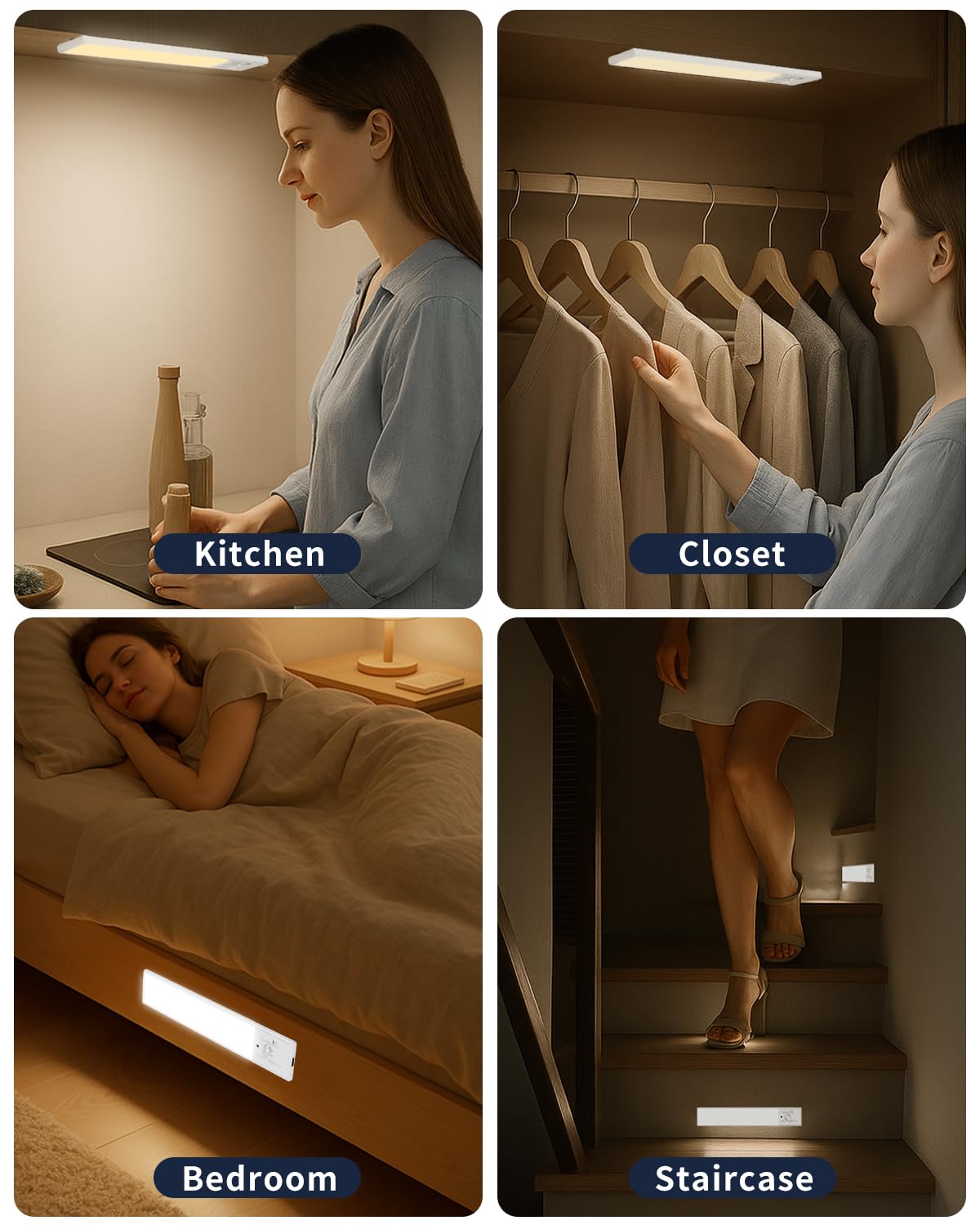 Fby Under Cabinet Lighting 12 Inch Motion Sensor Light Indoor 1800Mah Usb Rechargeable Closet Light 3 Color Temperature Operable Led Lights Can Be Used For Wardrobes Cabinets Stairs (3 Pack)