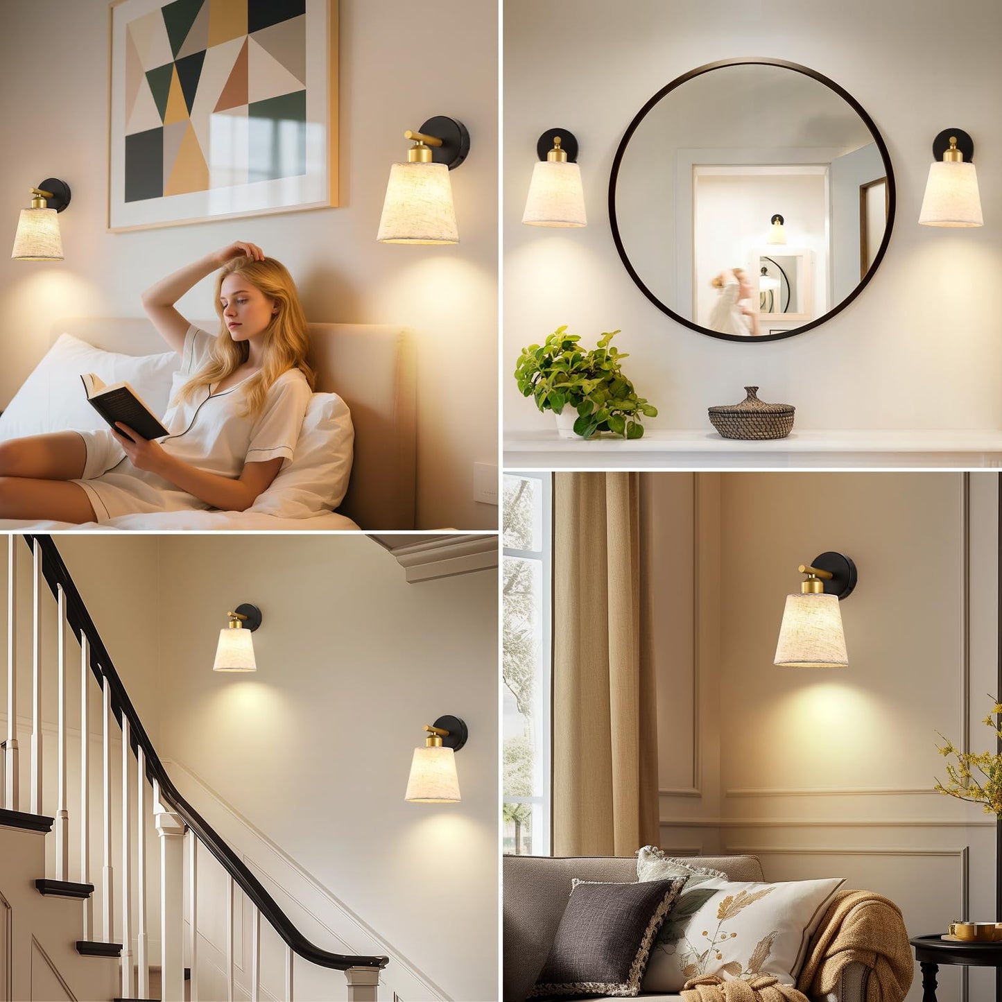 Joosenlux Battery Operated Wall Sconce Set Of 2 With Fabric Shade - Rechargeable Cordless Wall Lamps Remote Control Dimmable Led Black And Gold Modern Decorative Accent Light