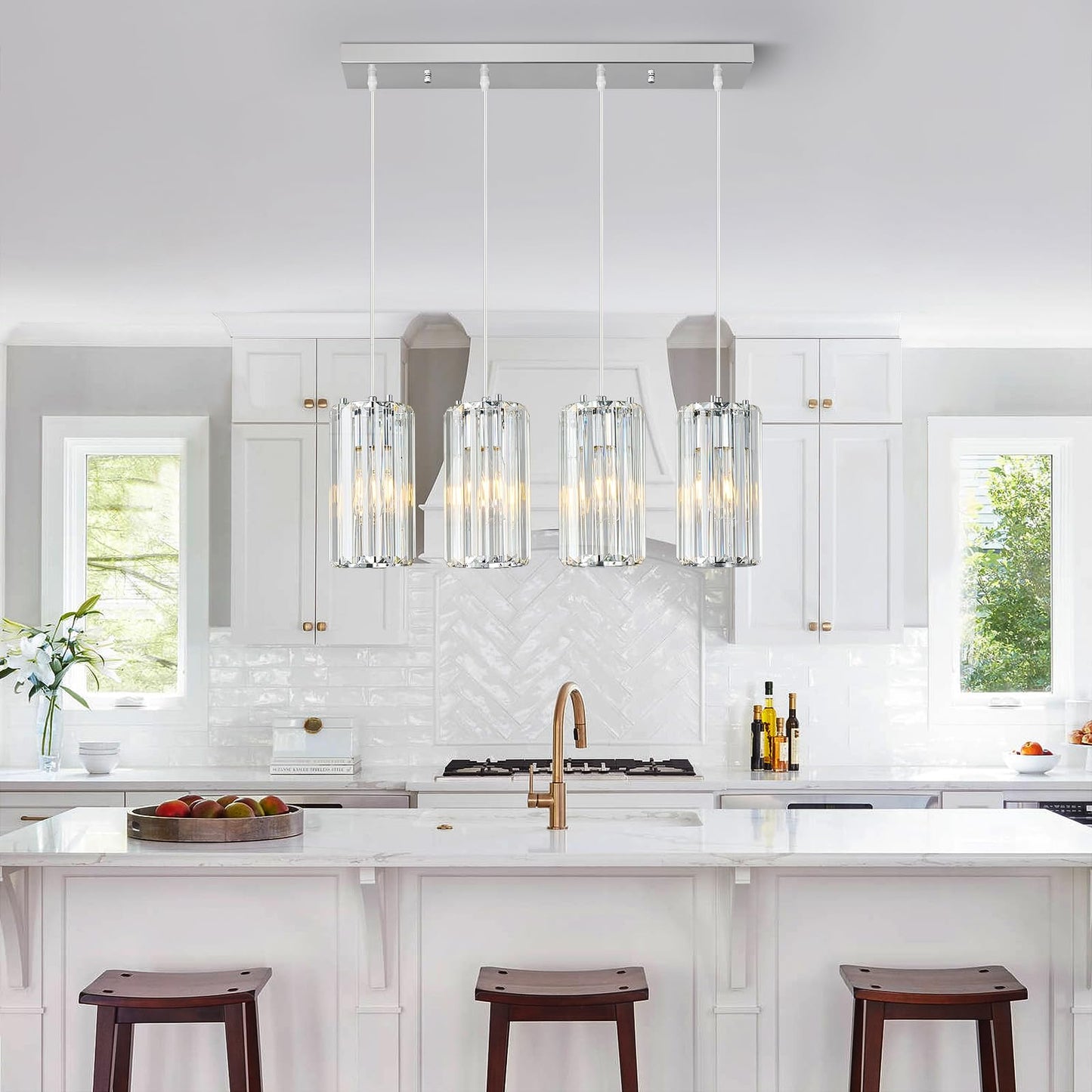 Zhllmq Chrome Pendant Lighting Modern Pendant Light Mini Crystal Chandeliers Adjustable Pendant Light Fixture For Kitchen Island Dinning Room Corridor Bedroom(Gold 4-Light)