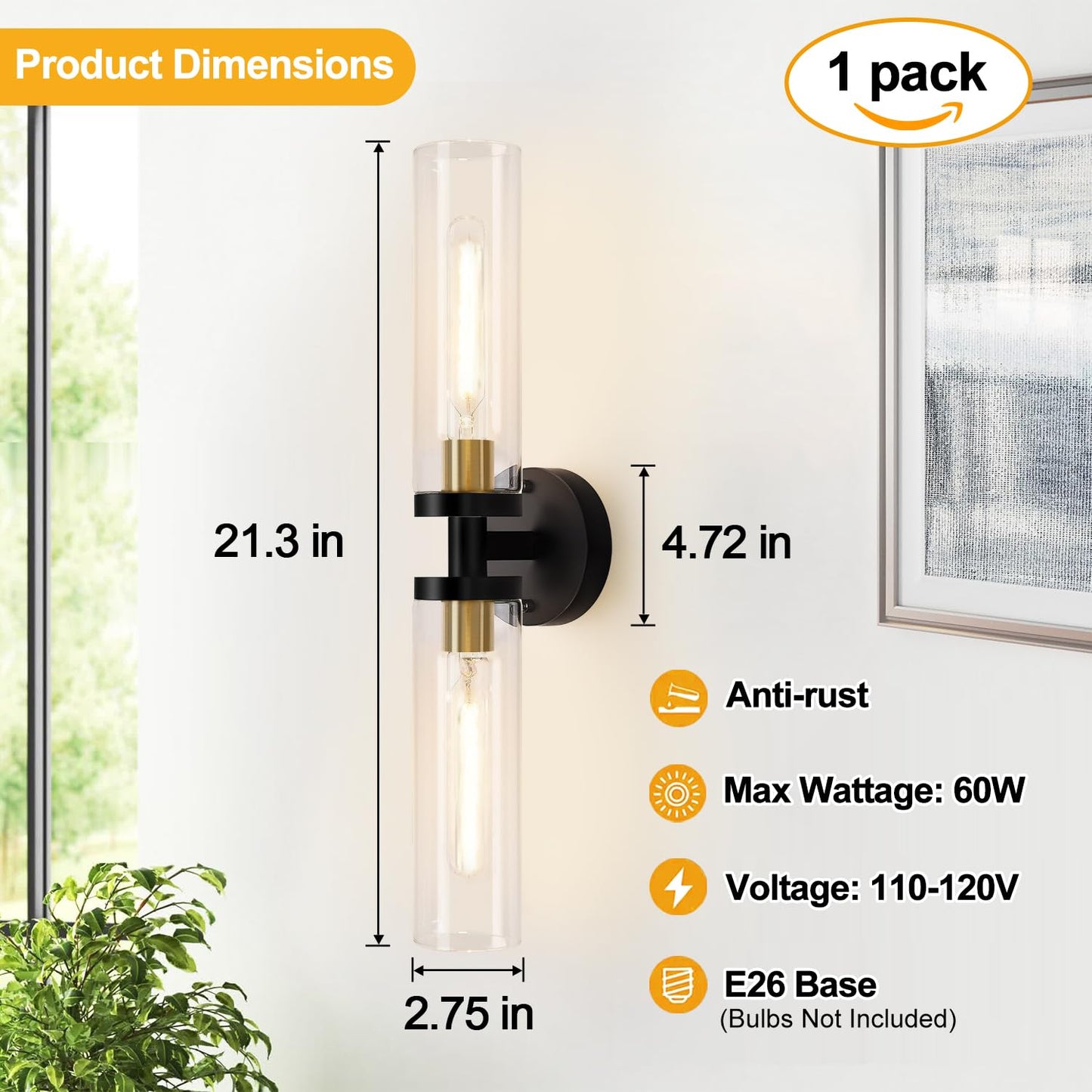 Indoi Black And Gold Wall Sconce Bathroom Sconces Wall Lighting With Clear Glass Modern Sconces Wall Light Fixtures For Bathroom Mirror Living Room Hallway Bedroom
