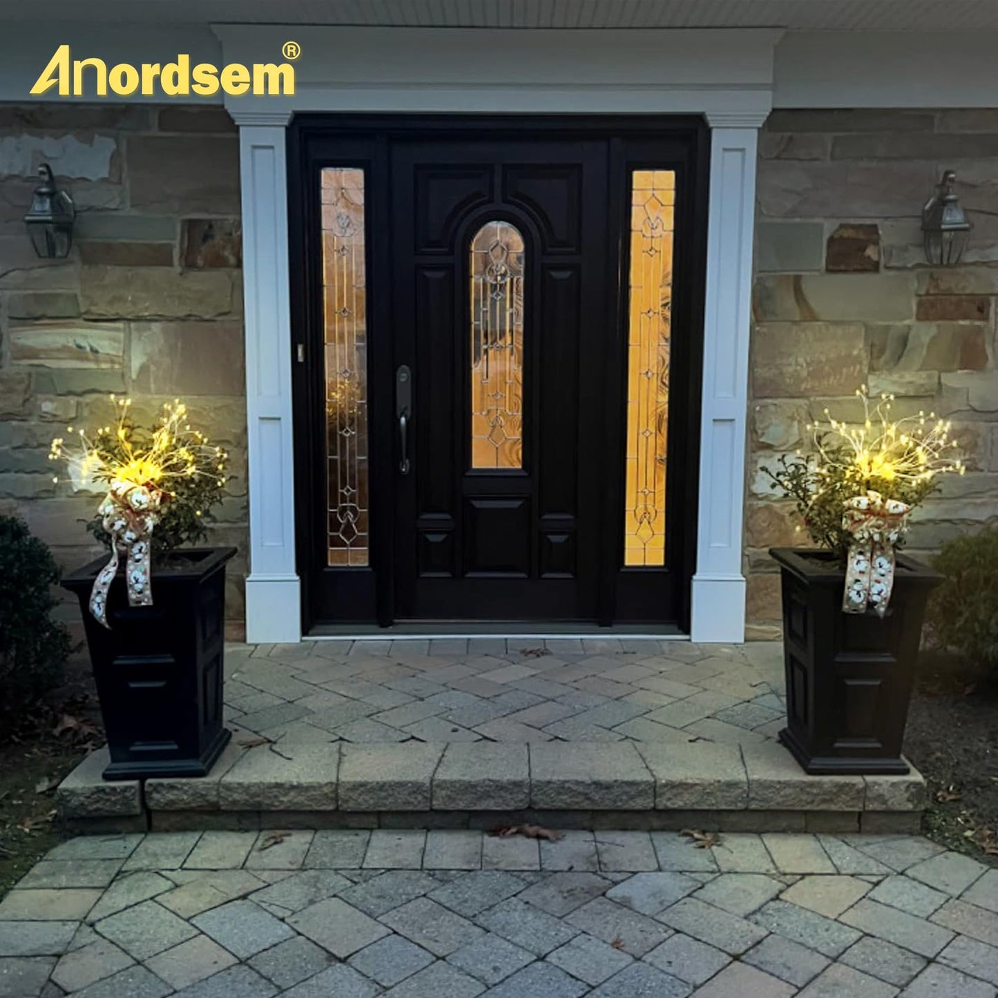 Anordsem Solar Garden Lights Outdoor:4 Pack Bendable Copper Wire With 120Led Firework Beads - Waterproof Diy Warm Decorating Yard Garden Patio - Christmas Gifts For Homeowner Family