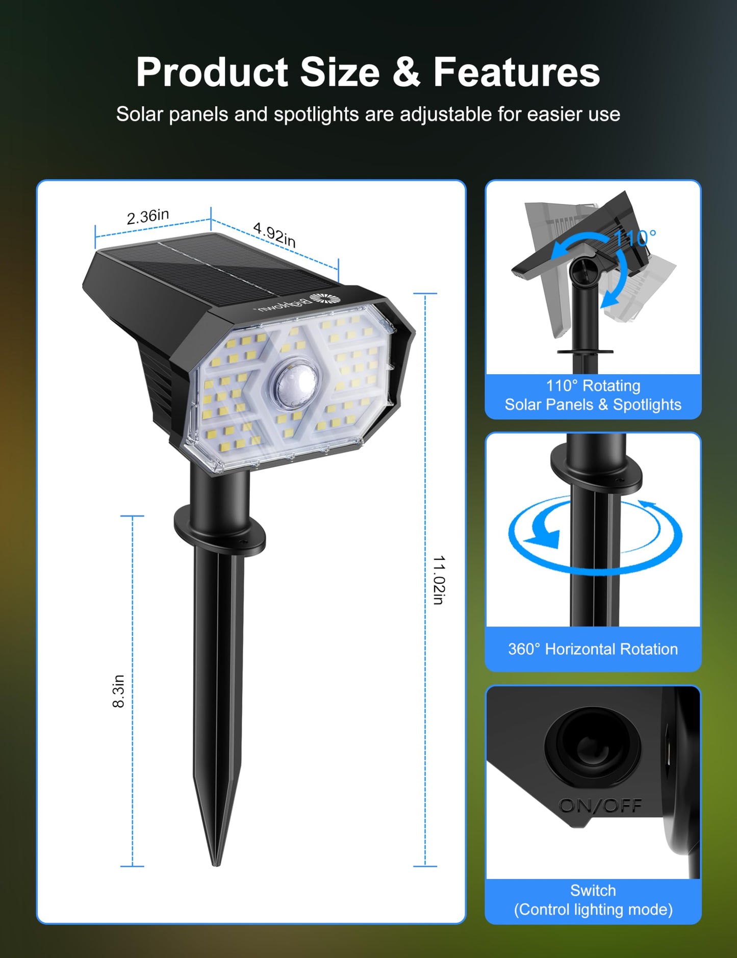 Brightown 6 Pack Solar Motion Lights Outdoor Waterproof Motion Sensor Spot Lights- 58 Led/3 Modes Solar Powered Spotlights 2-In-1 Auto On/Off For Outside Yard Wall Garden Cool White