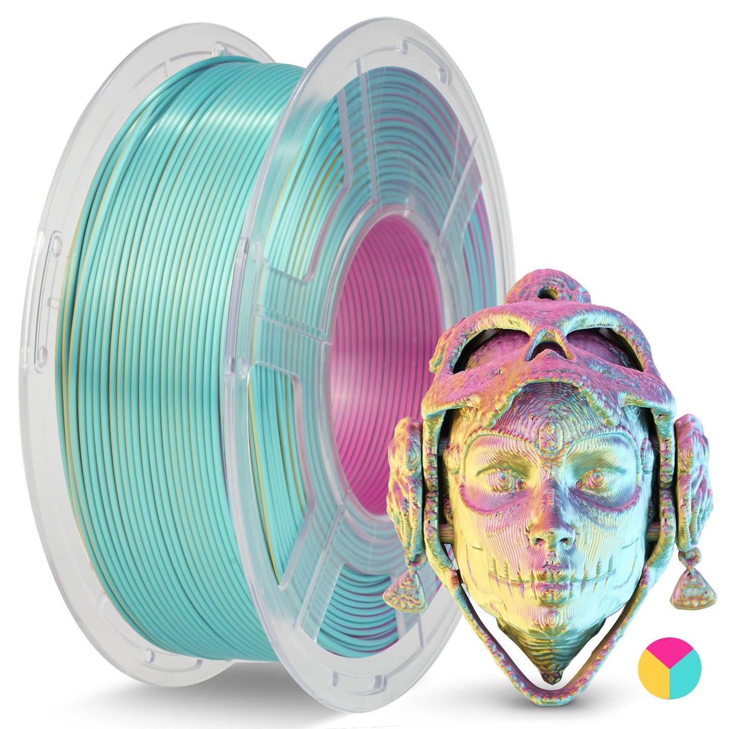 JAYO Silk Tri-Color PLA Filament 1.75mm Red-Yellow-Green 1.1kg, Triple Gradient PLA, High Gloss Shine, Smooth Printing, Conceals