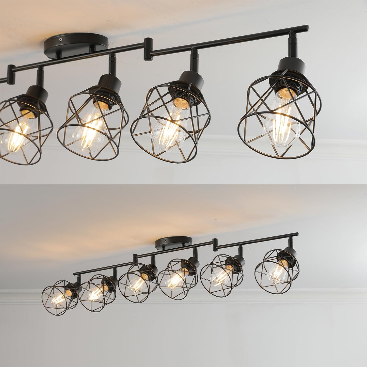 Vivihobb Dimmable 6 Light Plug In Ceiling Light Black Plug In Track Lighting Kit With 16.5 Cord Flexibly Rotatable Light Head Modern Industrial Farmhouse Style(Bulbs Not Included)