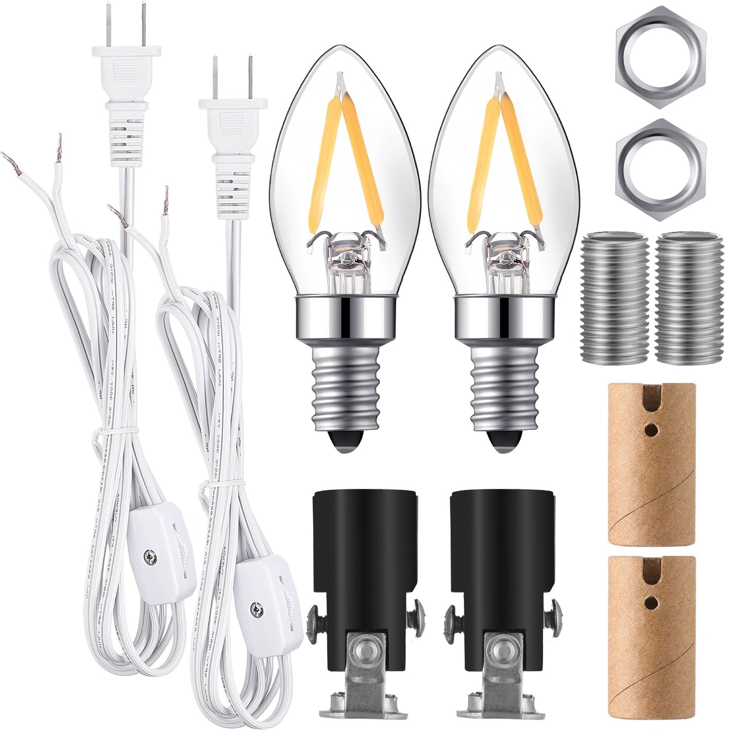 Baquler 2 Pack Small Christmas Tree Wiring Kit, with 1.5 Watt LED Bulb, Ceramic Christmas Tree Replacement Lights, E12 Candelabr