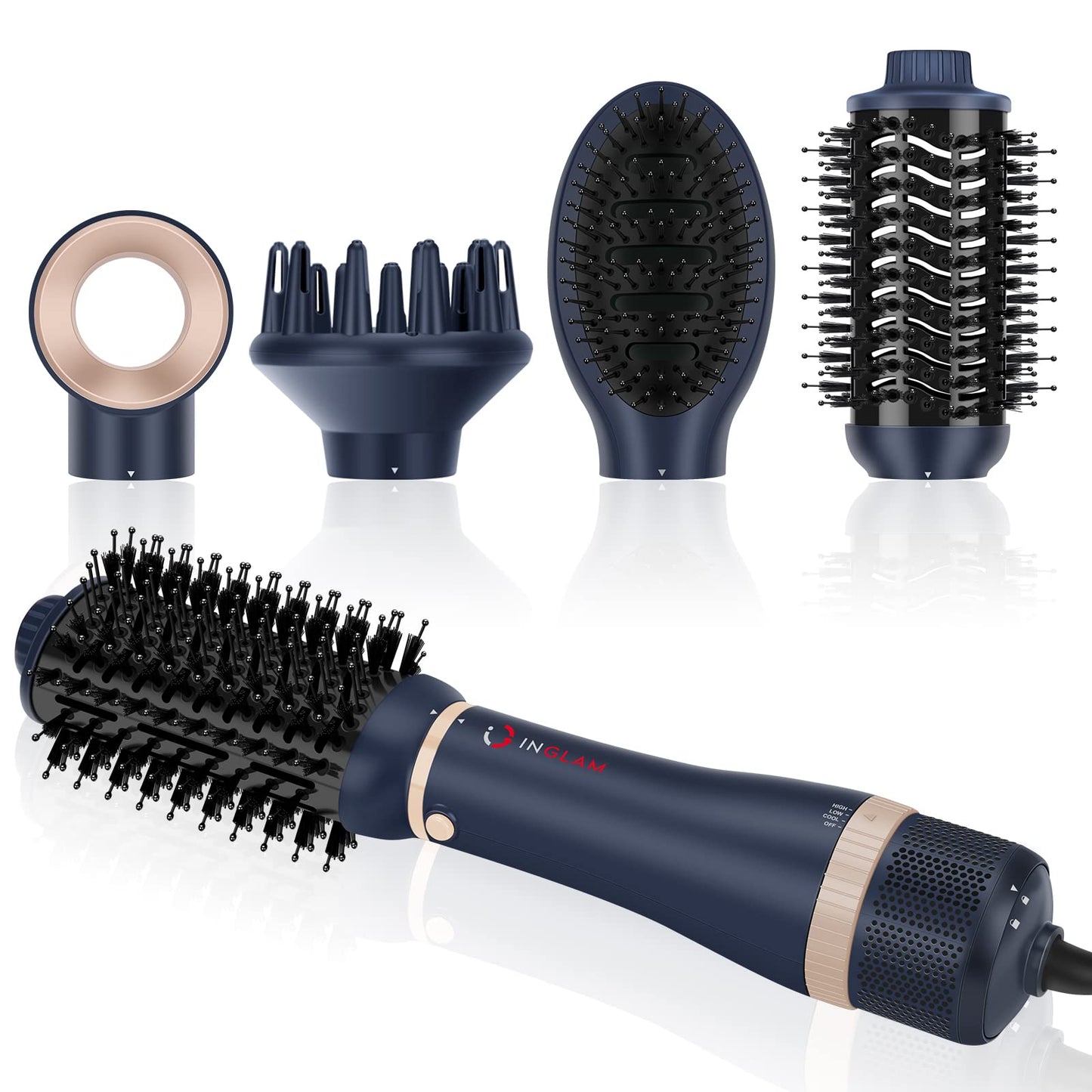 Hair Dryer Brush Set, IG INGLAM 4 in 1 Blowout Brush, Negative Ion Detachable Hair Dryer & Styler Volumizer Hot Air Hair Dryer B
