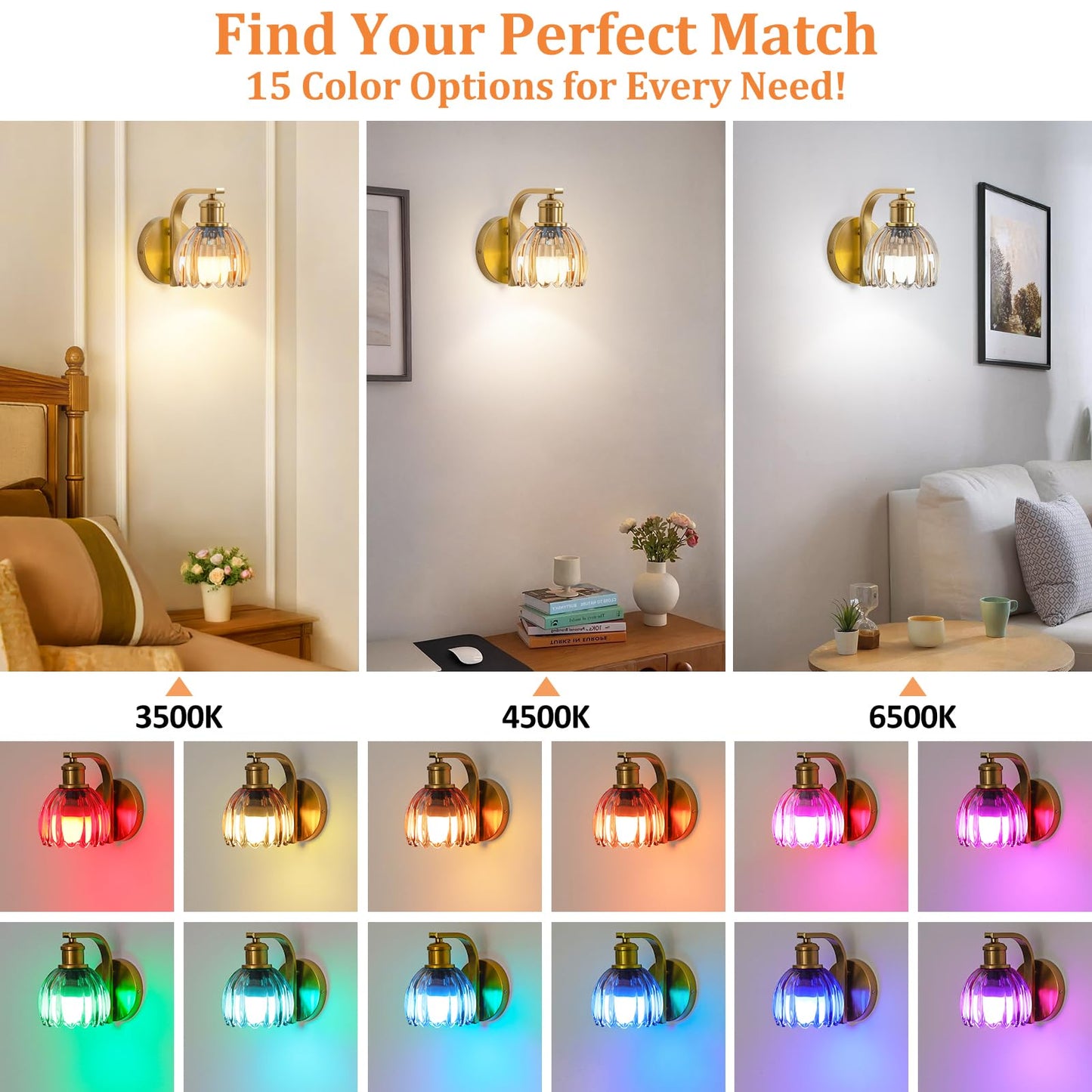VerRon Wall Sconce, Rechargeable Battery Operated, Amber Glass, Wireless with Remote Control, 1-Pack, Gold, Model B05092P