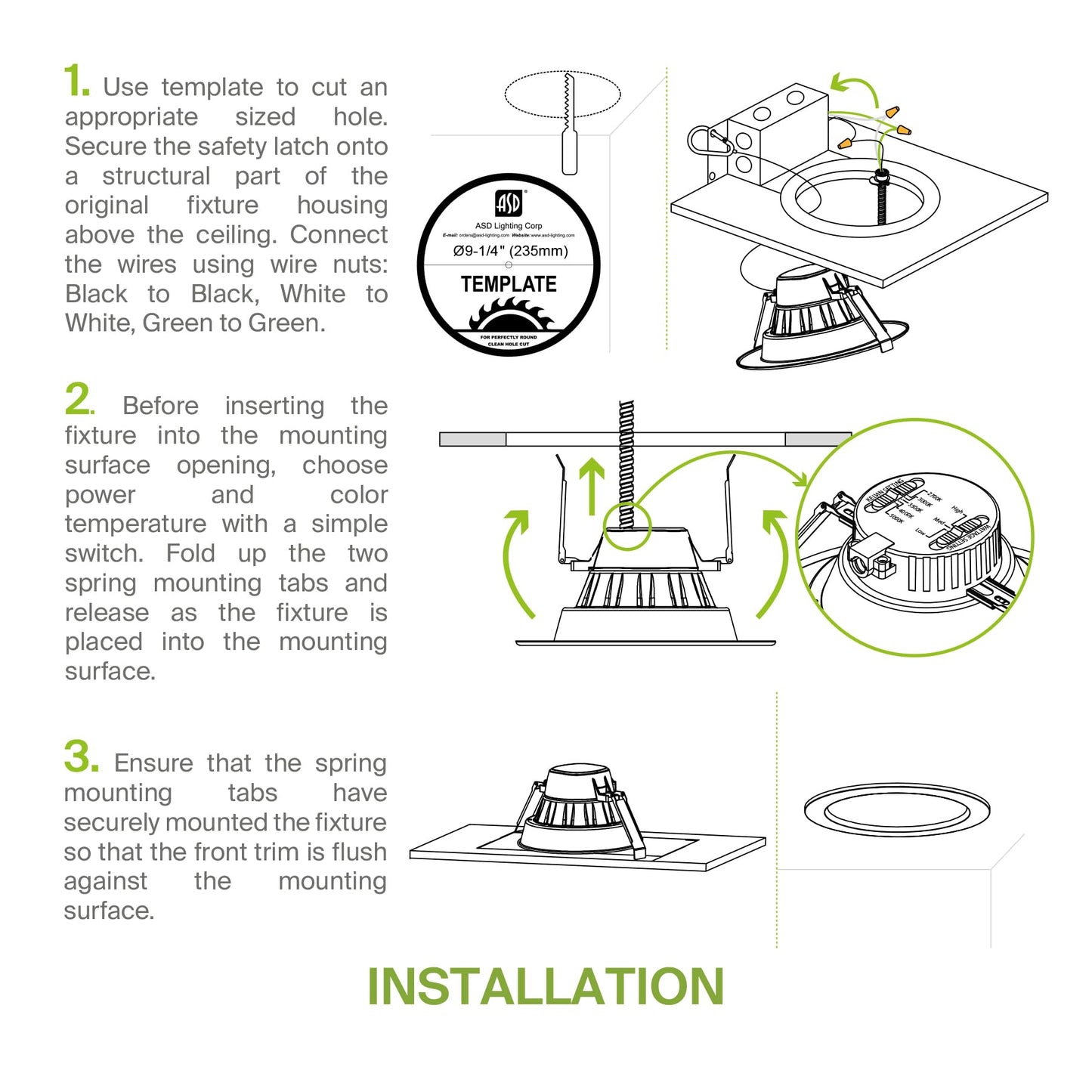 Asd 9/10 Inch Commercial Canless Led Downlight Power Adjustable 20/30/40W Lighting Round Dimmable Recessed Ceiling Light Fixture 5 Cct 2700K-5000K 120-277V Ic Rated Ul & Energy Star