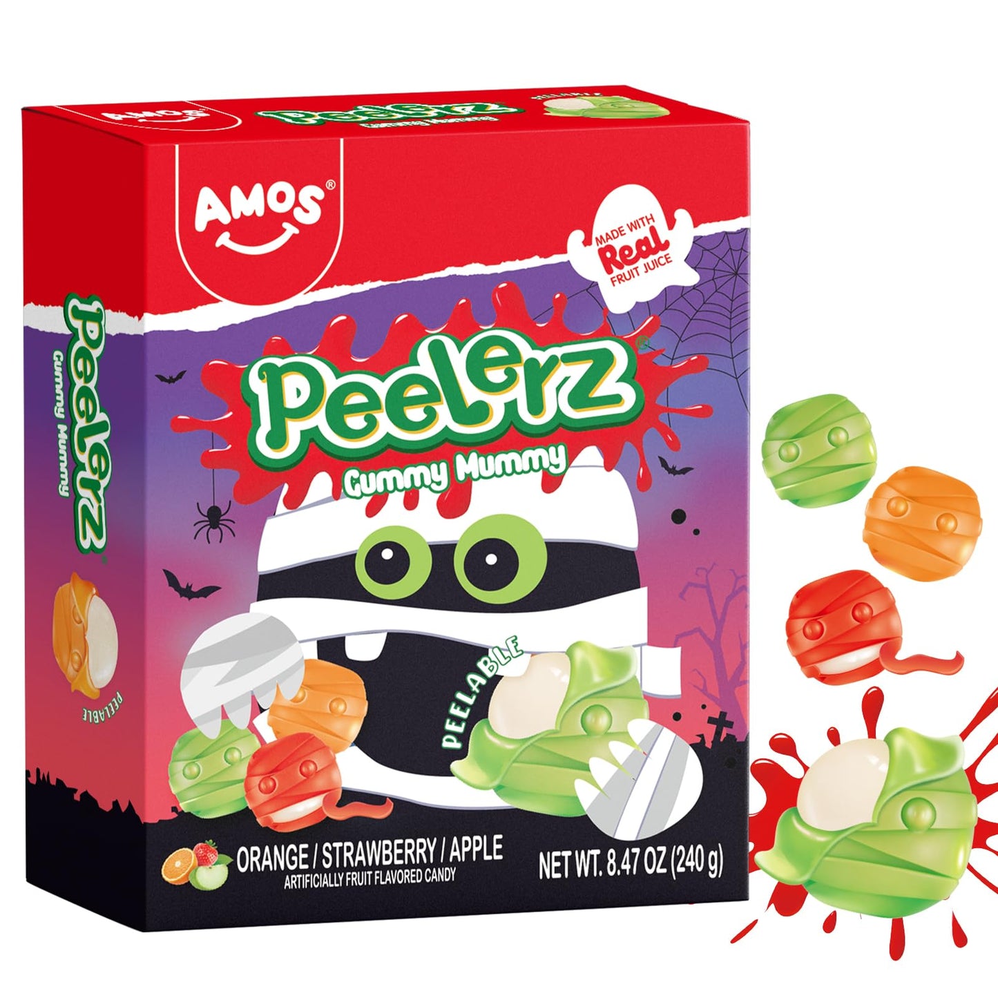 AMOS Halloween Peelerz 4D Mummy Gummies Candy Halloween Candy for Kids Trick or Treat Parties School Events & Movie Nights Individually Wrapped Bulk Gummy Snacks 240g (8.47oz) Pack