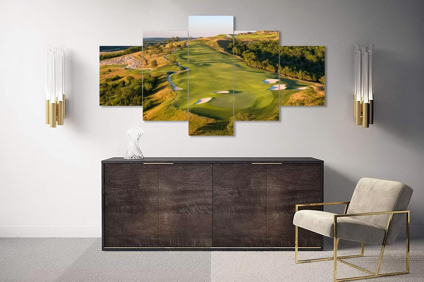 chenchenArt Paynes Valley Golf Course Wall Art for Office Living Room Bedroom Wall Decorations Paynes Valley Golf Course Picture Poster Canvas Prints Framed Ready to Hang(50''W x 24''H)